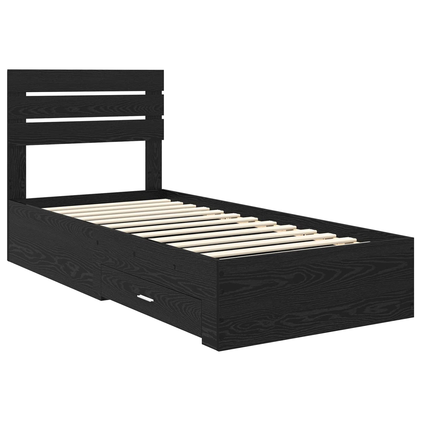 Bedframe met hoofdeinde Zwart Eiken 90 x 200 cm Bewerkt hout is nu te koop bij PeponiXL, paradijselijk wonen!