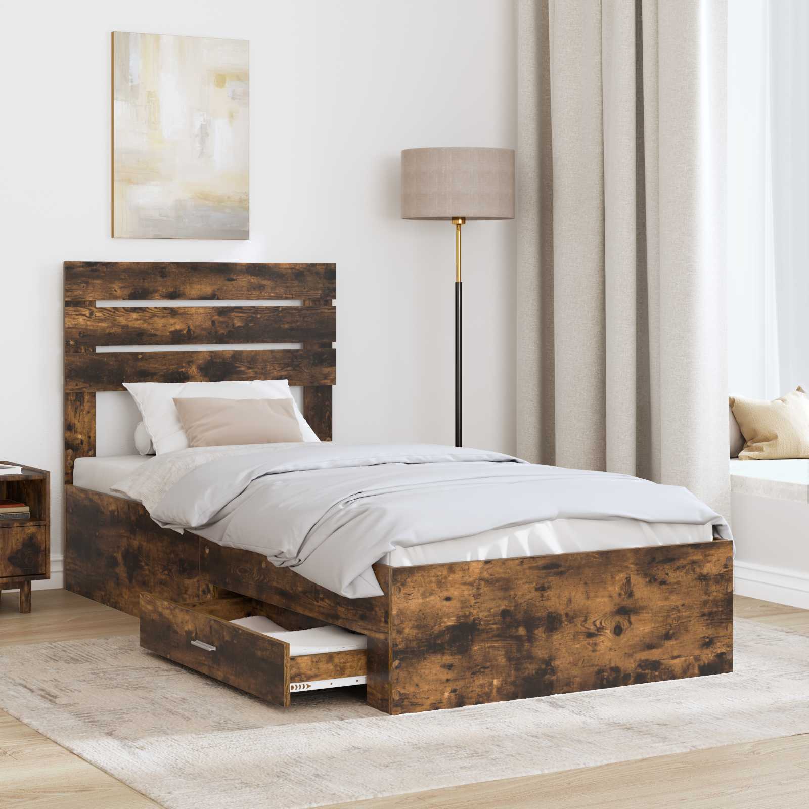 Bedframe met lade met hoofdeinde met opslag Bewerkt hout is nu te koop bij PeponiXL, paradijselijk wonen!