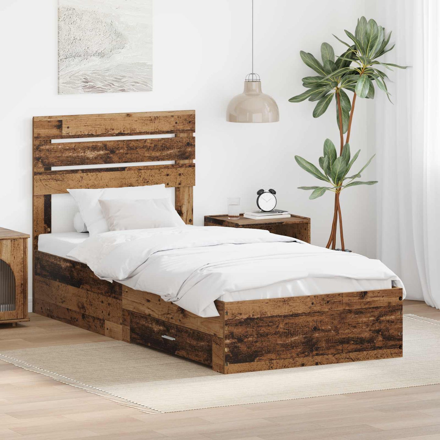Bedframe met lade met hoofdeinde met opslag Bewerkt hout is nu te koop bij PeponiXL, paradijselijk wonen!