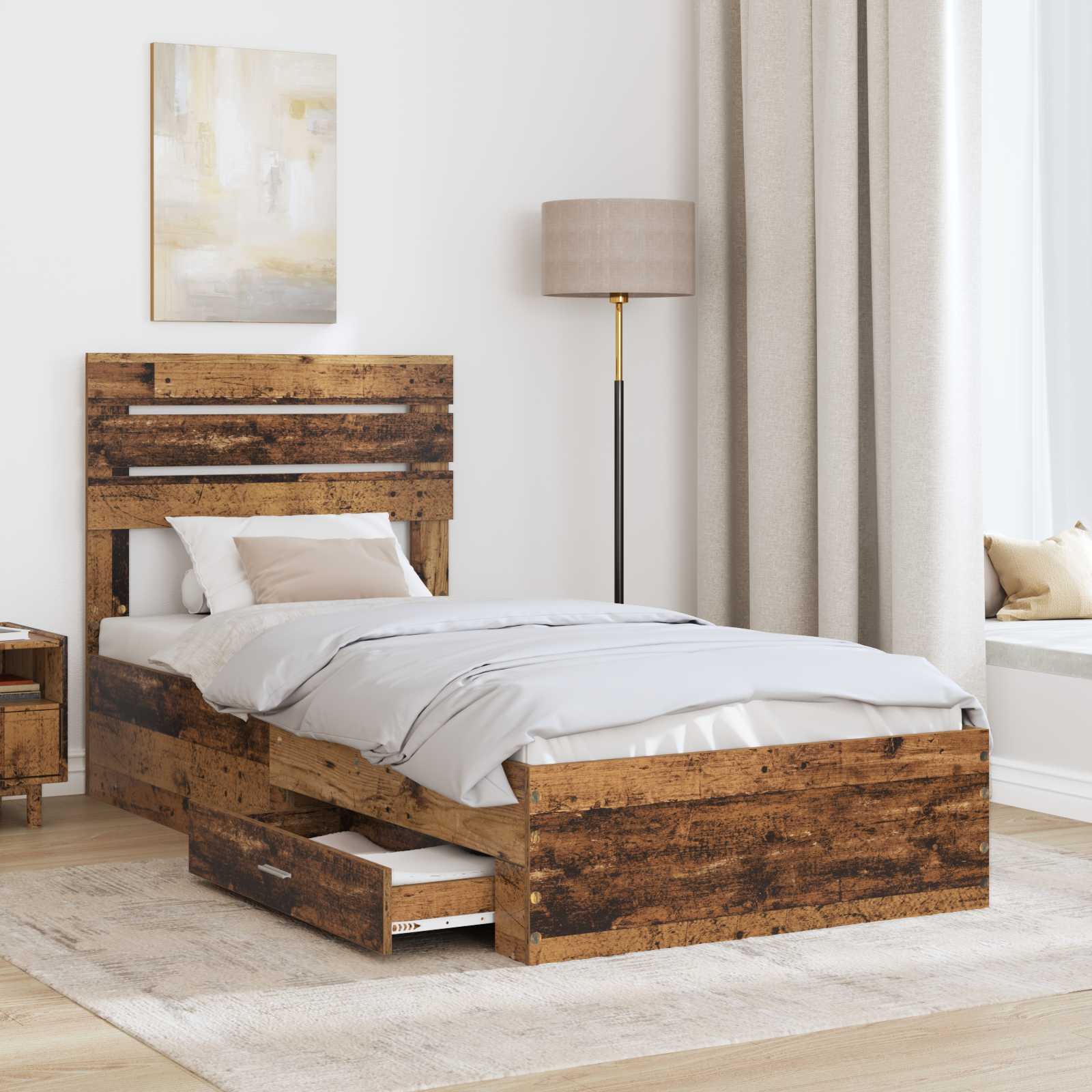 Bedframe met lade met hoofdeinde met opslag Bewerkt hout is nu te koop bij PeponiXL, paradijselijk wonen!