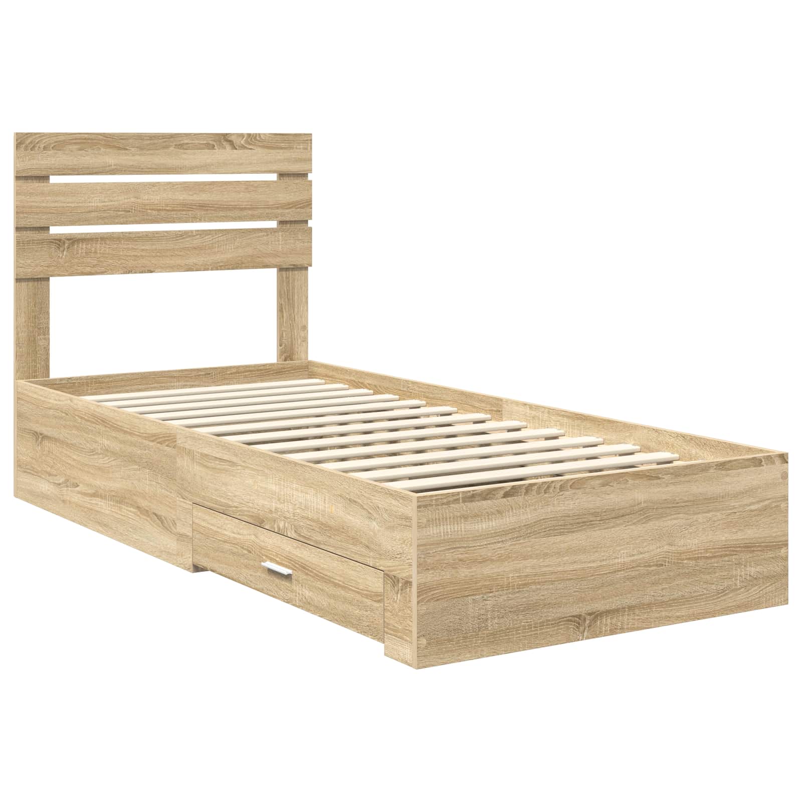 Bedframe met hoofdeinde Sonoma Eiken 90 x 190 cm Bewerkt hout is nu te koop bij PeponiXL, paradijselijk wonen!