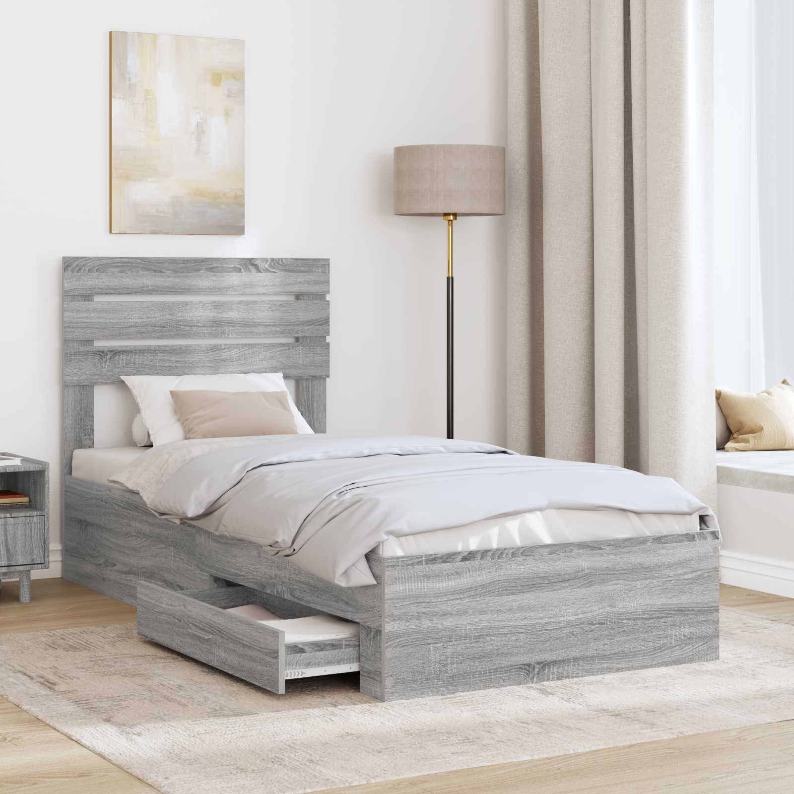 Bedframe met lade met hoofdeinde met opslag Bewerkt hout is nu te koop bij PeponiXL, paradijselijk wonen!