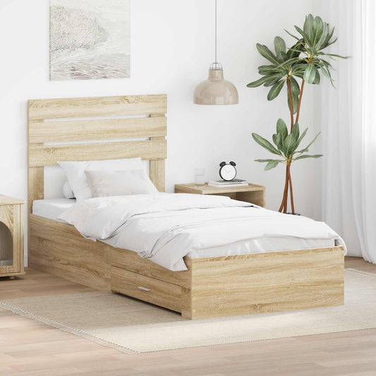 Bedframe Sonoma Eiken en Zilver 75 x 190 cm Bewerkt hout is nu te koop bij PeponiXL, paradijselijk wonen!
