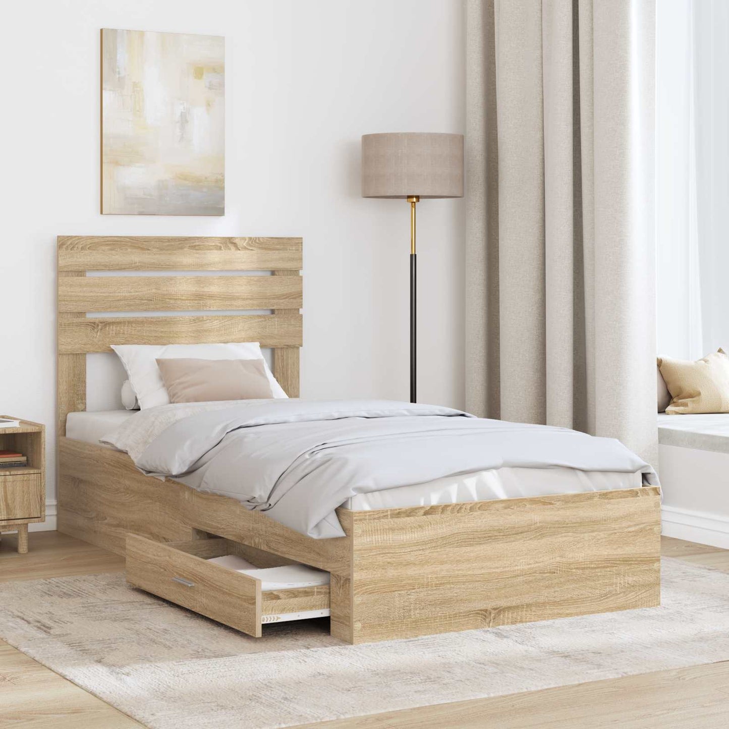 Bedframe Sonoma Eiken en Zilver 75 x 190 cm Bewerkt hout is nu te koop bij PeponiXL, paradijselijk wonen!