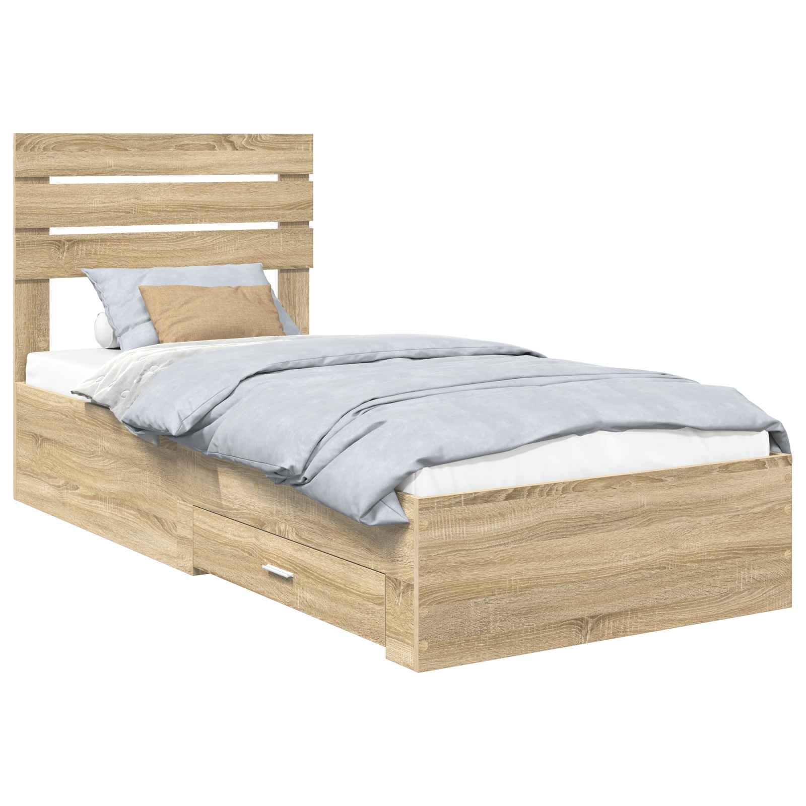 Bedframe Sonoma Eiken en Zilver 75 x 190 cm Bewerkt hout is nu te koop bij PeponiXL, paradijselijk wonen!