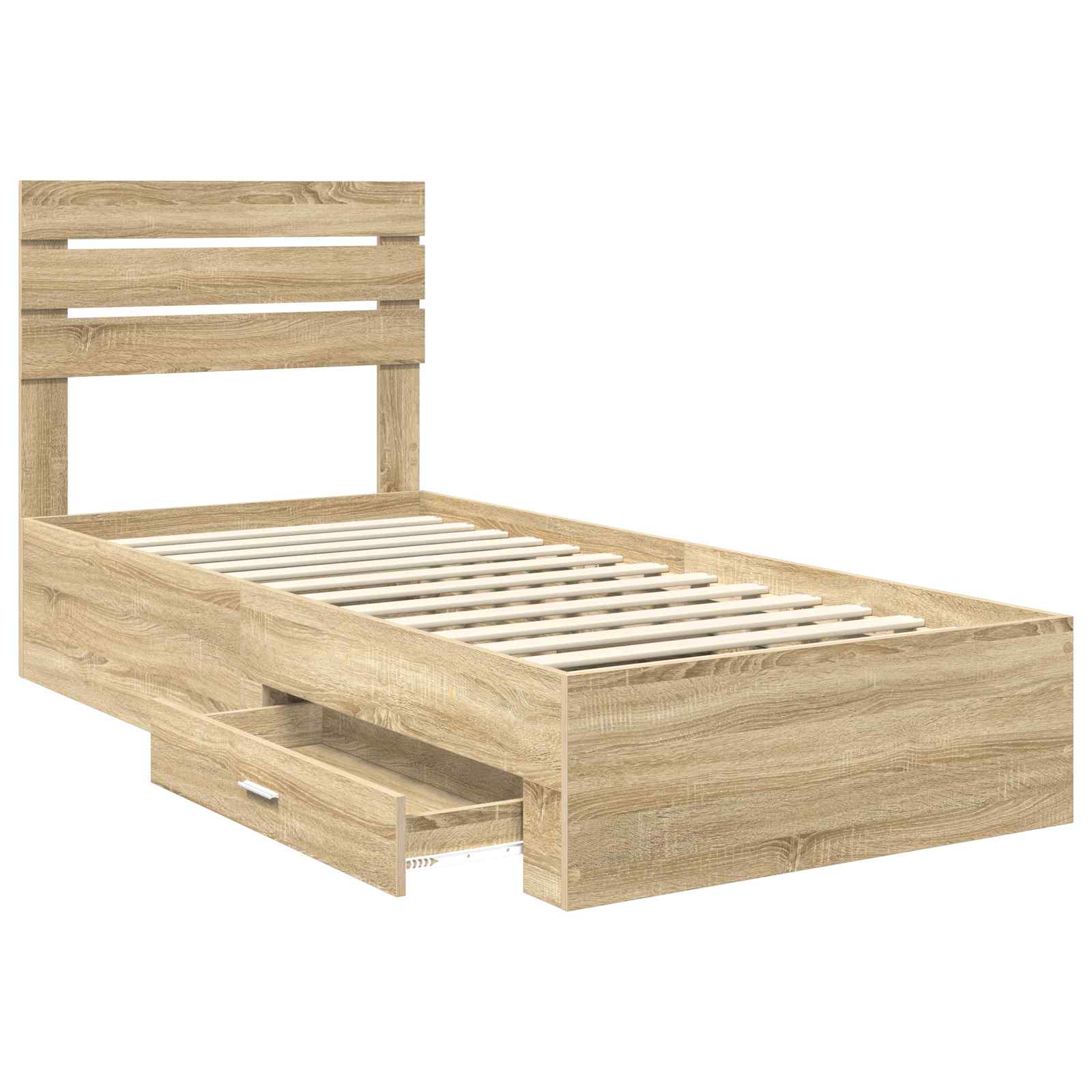 Bedframe Sonoma Eiken en Zilver 75 x 190 cm Bewerkt hout is nu te koop bij PeponiXL, paradijselijk wonen!