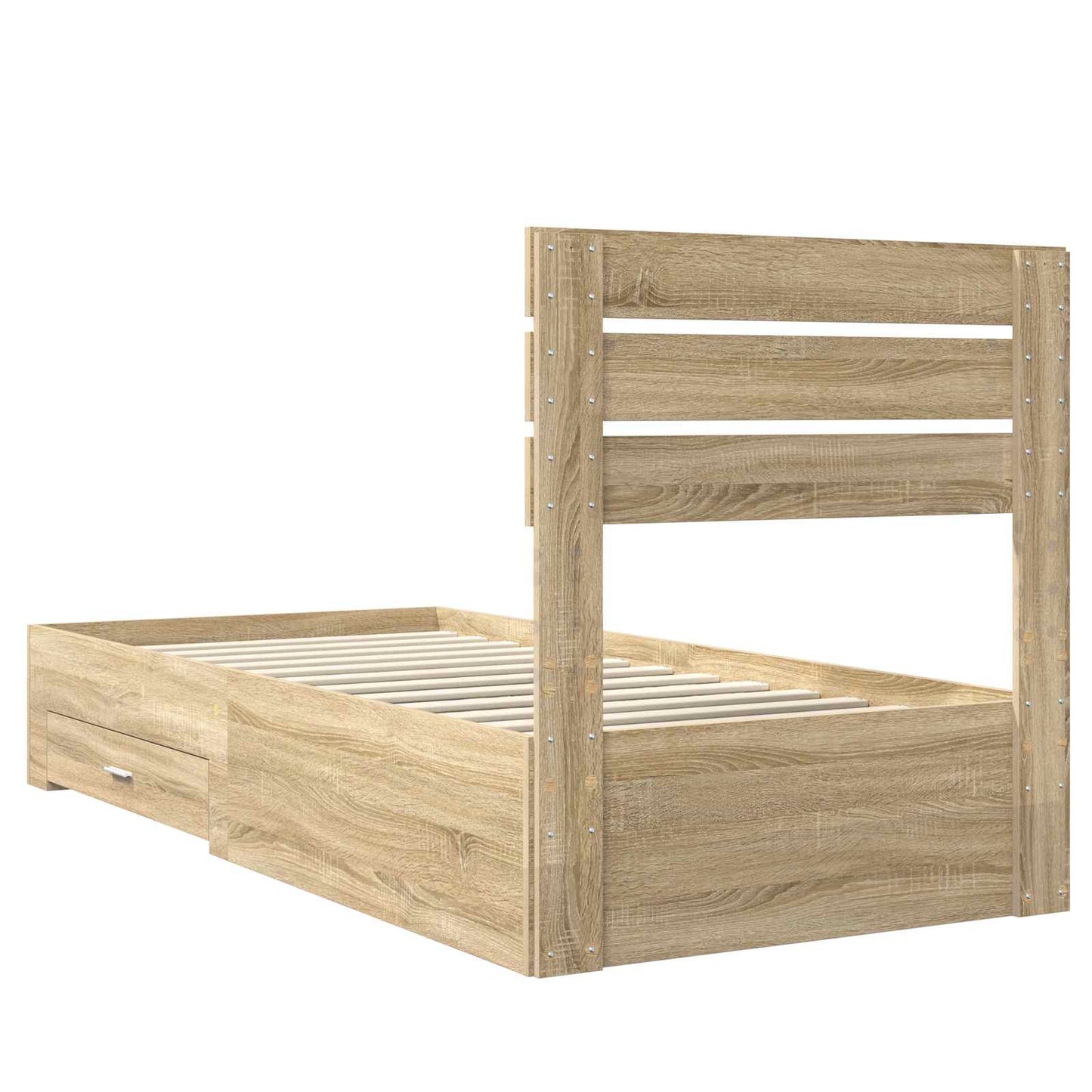 Bedframe Sonoma Eiken en Zilver 75 x 190 cm Bewerkt hout is nu te koop bij PeponiXL, paradijselijk wonen!