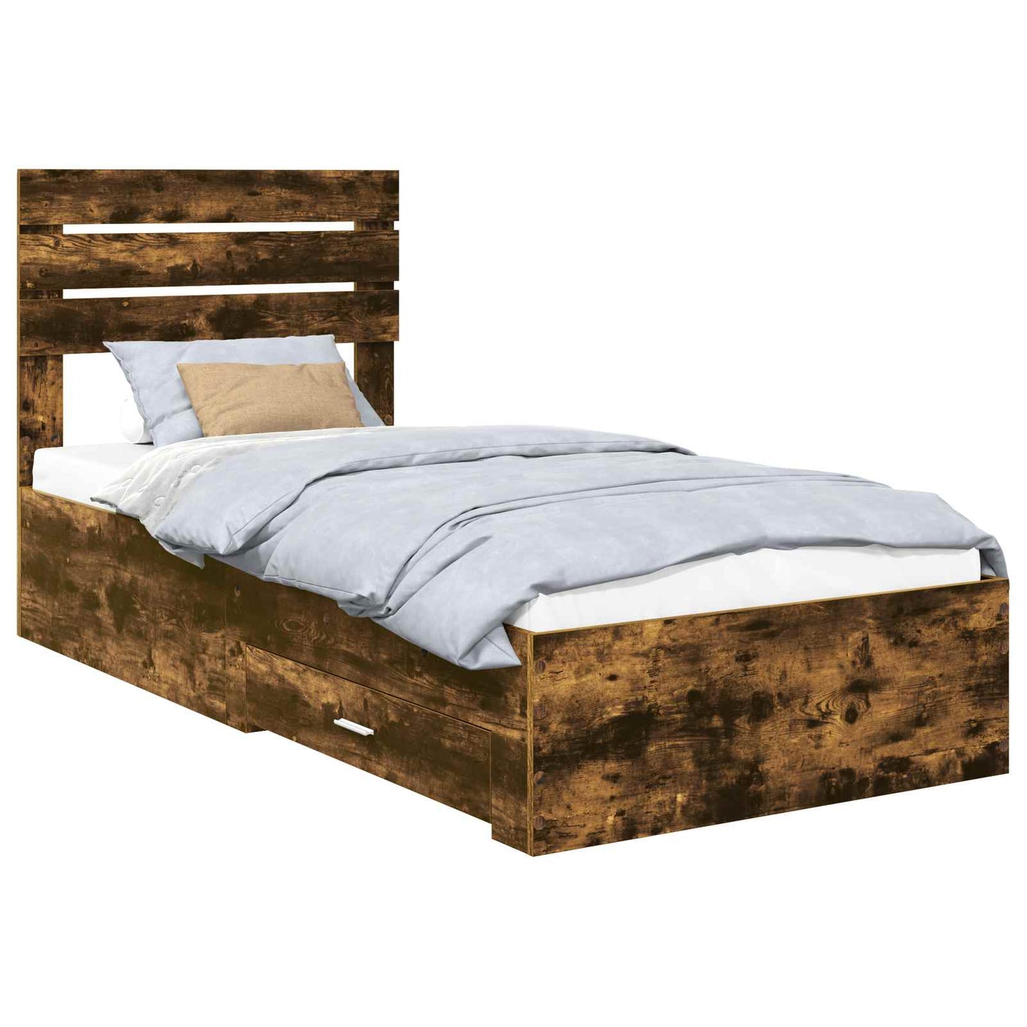 Bedframe Gerookt Eiken en Zilver 75 x 190 cm Bewerkt hout is nu te koop bij PeponiXL, paradijselijk wonen!
