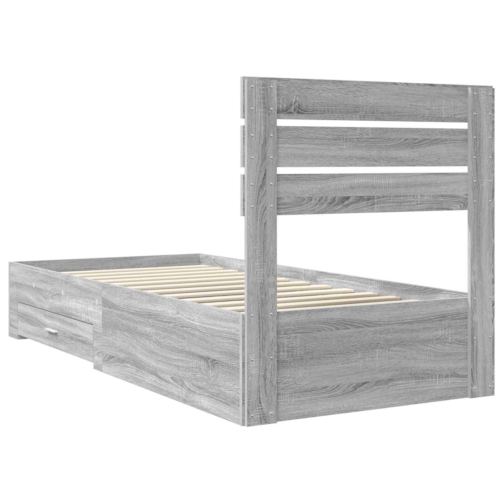 Bedframe Grijs Sonoma en Zilver 75 x 190 cm Bewerkt hout is nu te koop bij PeponiXL, paradijselijk wonen!