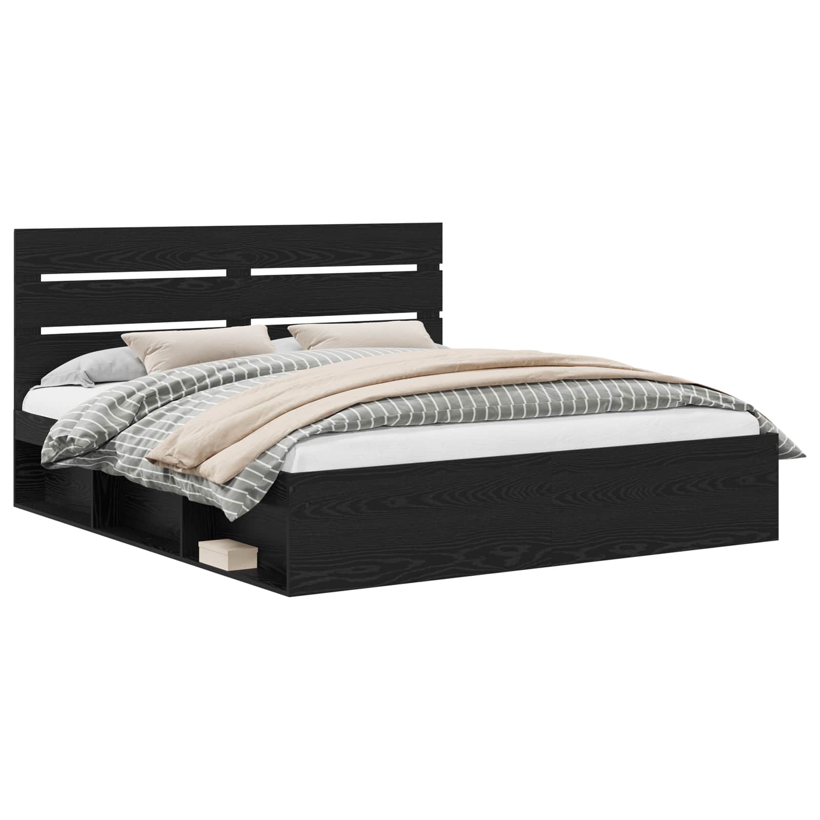 Bedframe met hoofdeinde Zwart 200 x 200 cm Massief grenenhout is nu te koop bij PeponiXL, paradijselijk wonen!