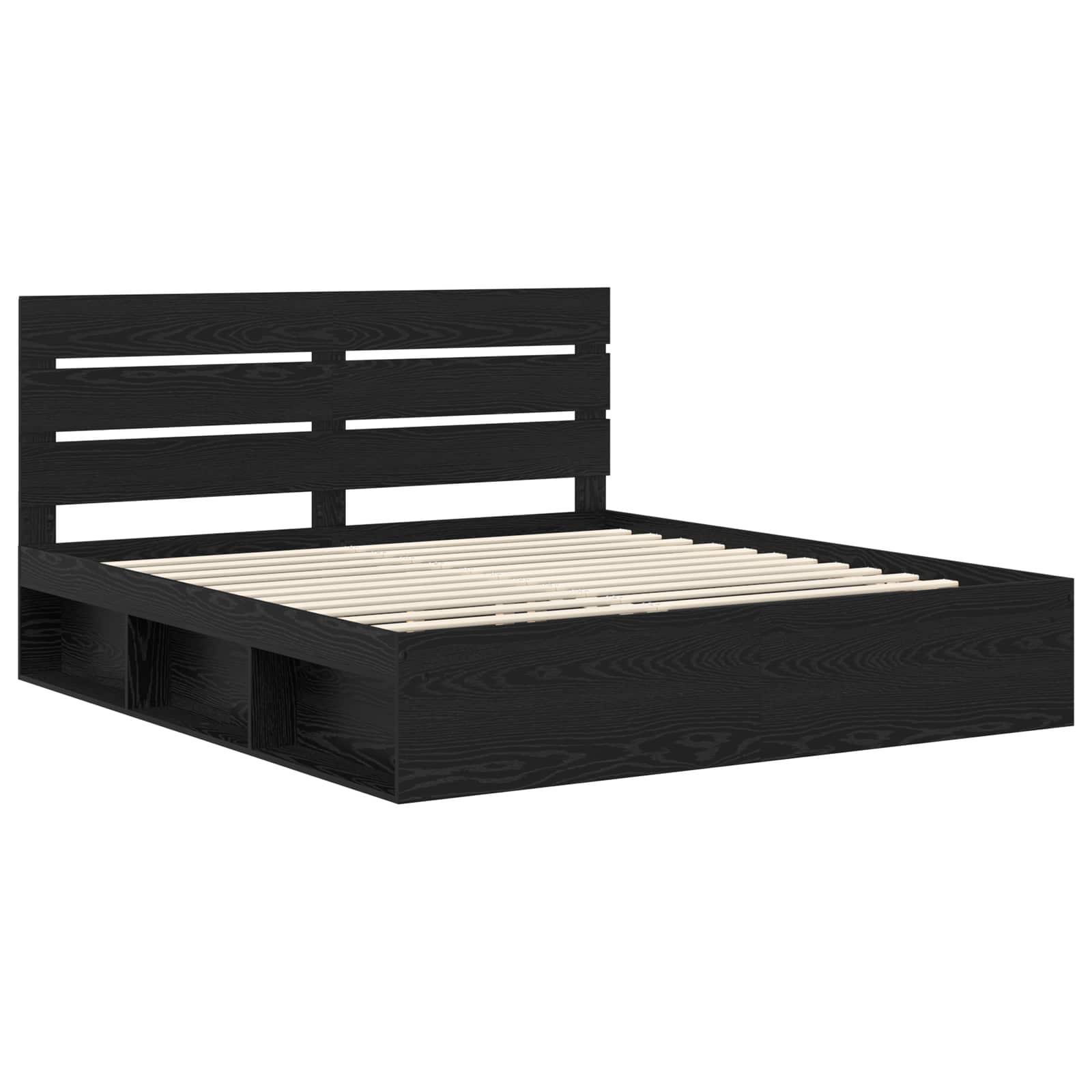 Bedframe met hoofdeinde Zwart 200 x 200 cm Massief grenenhout is nu te koop bij PeponiXL, paradijselijk wonen!