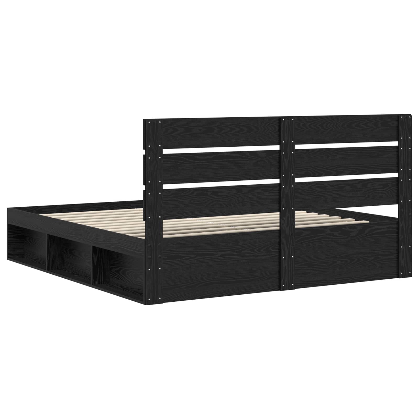 Bedframe met hoofdeinde Zwart 200 x 200 cm Massief grenenhout is nu te koop bij PeponiXL, paradijselijk wonen!