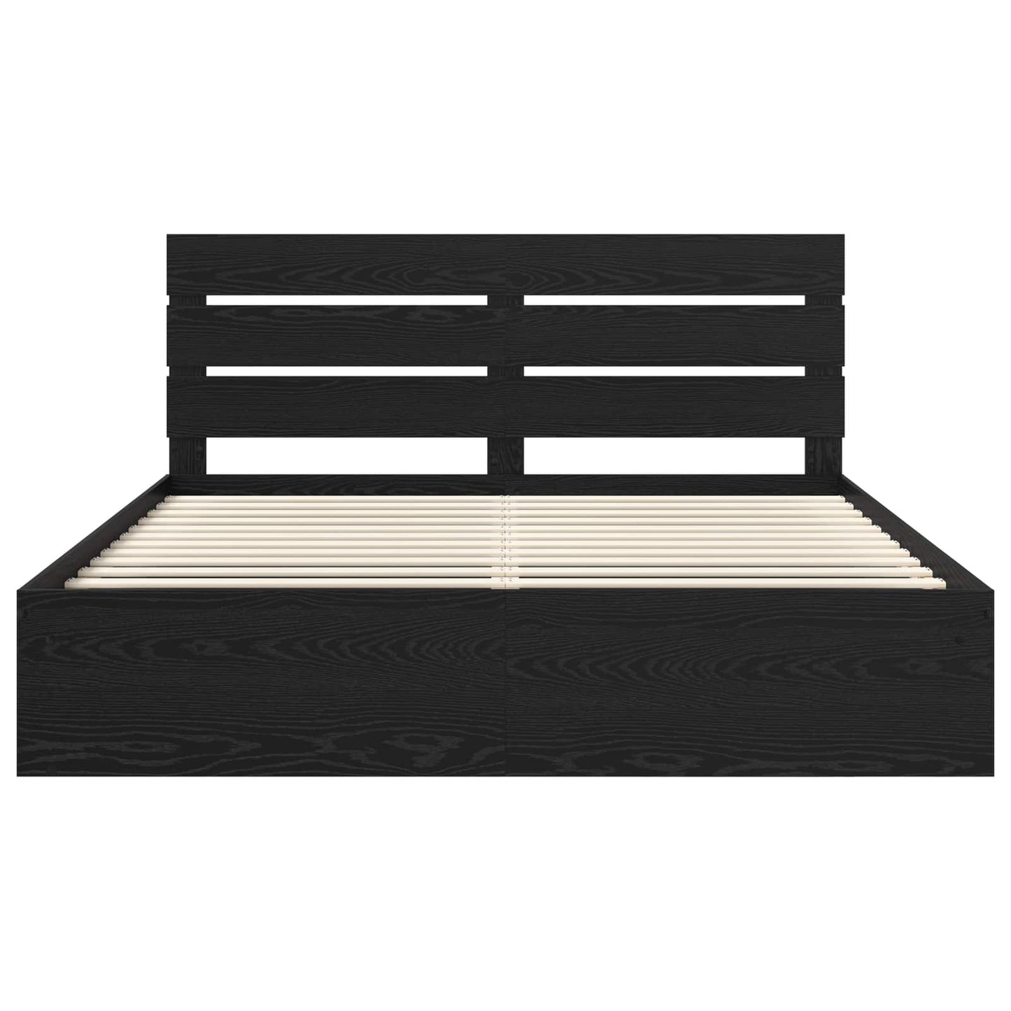 Bedframe met hoofdeinde Zwart 200 x 200 cm Massief grenenhout is nu te koop bij PeponiXL, paradijselijk wonen!