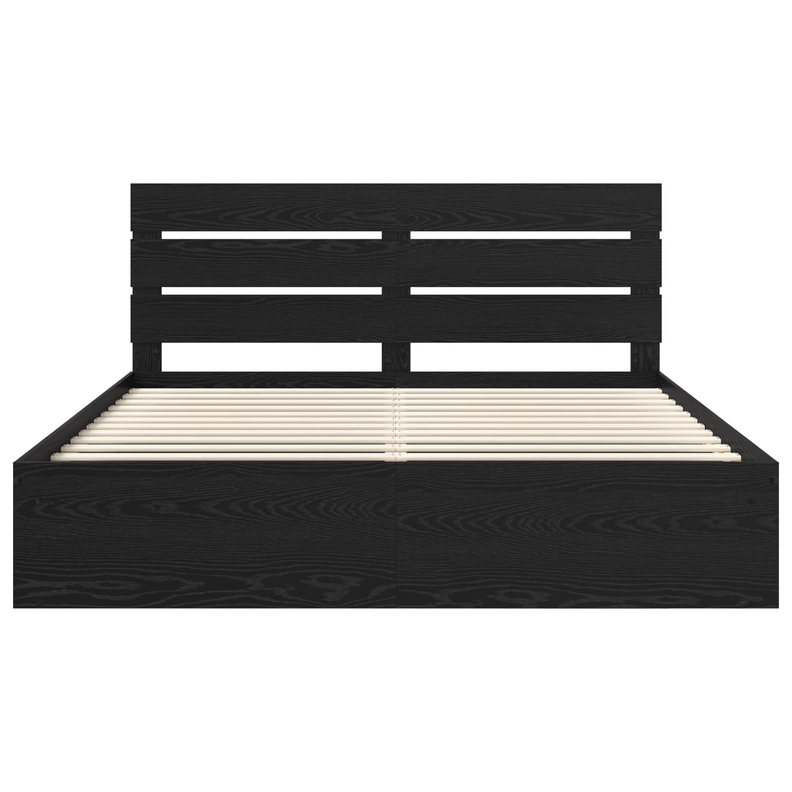 Bedframe met hoofdeinde Zwart 200 x 200 cm Massief grenenhout is nu te koop bij PeponiXL, paradijselijk wonen!