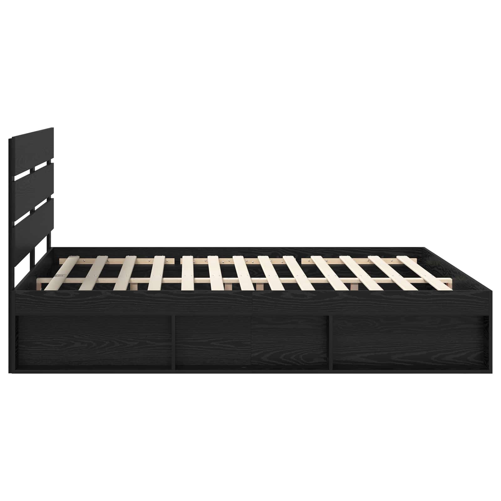 Bedframe met hoofdeinde Zwart 200 x 200 cm Massief grenenhout is nu te koop bij PeponiXL, paradijselijk wonen!