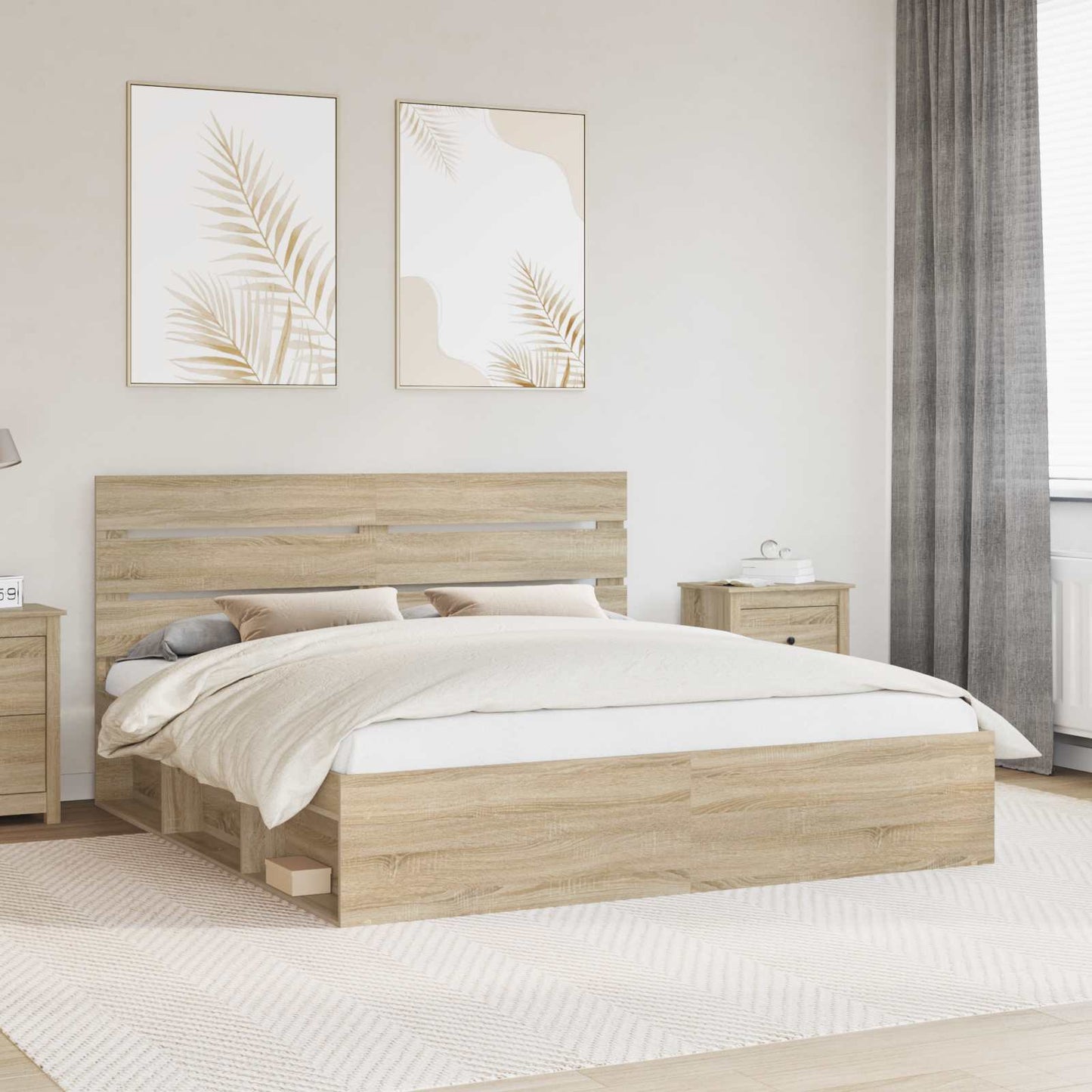 Bedframe met hoofdeinde Sonoma 200 x 200 cm Massief grenenhout is nu te koop bij PeponiXL, paradijselijk wonen!