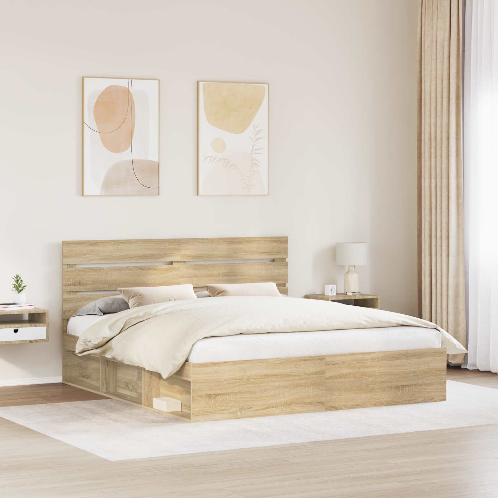 Bedframe met hoofdeinde Sonoma 200 x 200 cm Massief grenenhout is nu te koop bij PeponiXL, paradijselijk wonen!