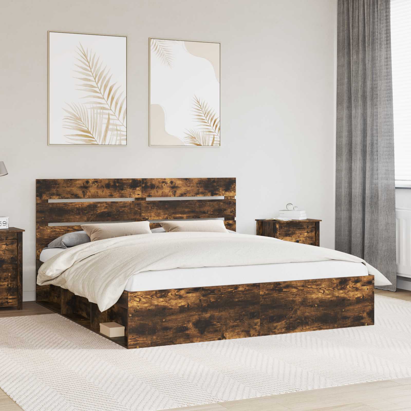 Bedframe Gerookt eiken 200 x 200 cm Massief grenenhout is nu te koop bij PeponiXL, paradijselijk wonen!