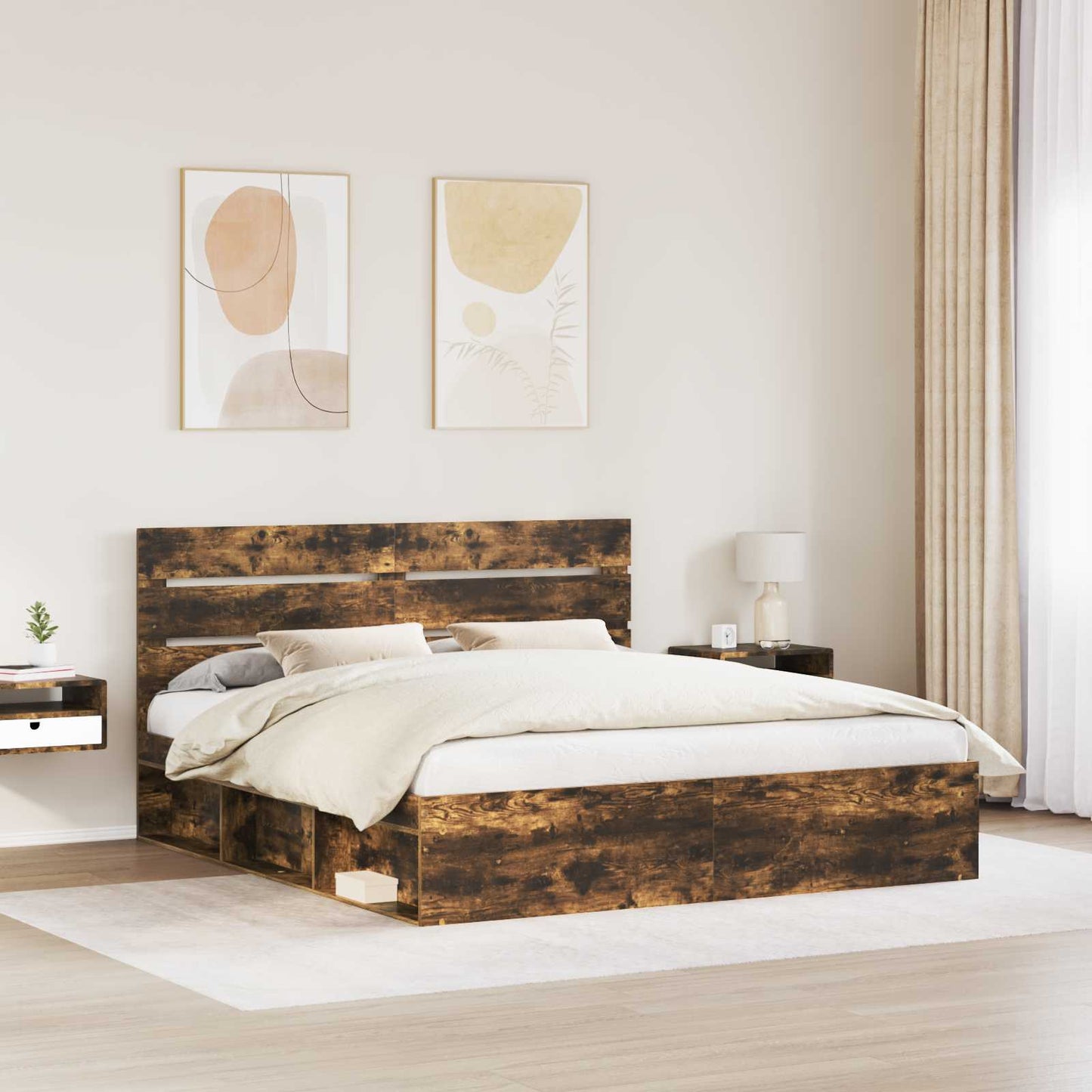 Bedframe Gerookt eiken 200 x 200 cm Massief grenenhout is nu te koop bij PeponiXL, paradijselijk wonen!
