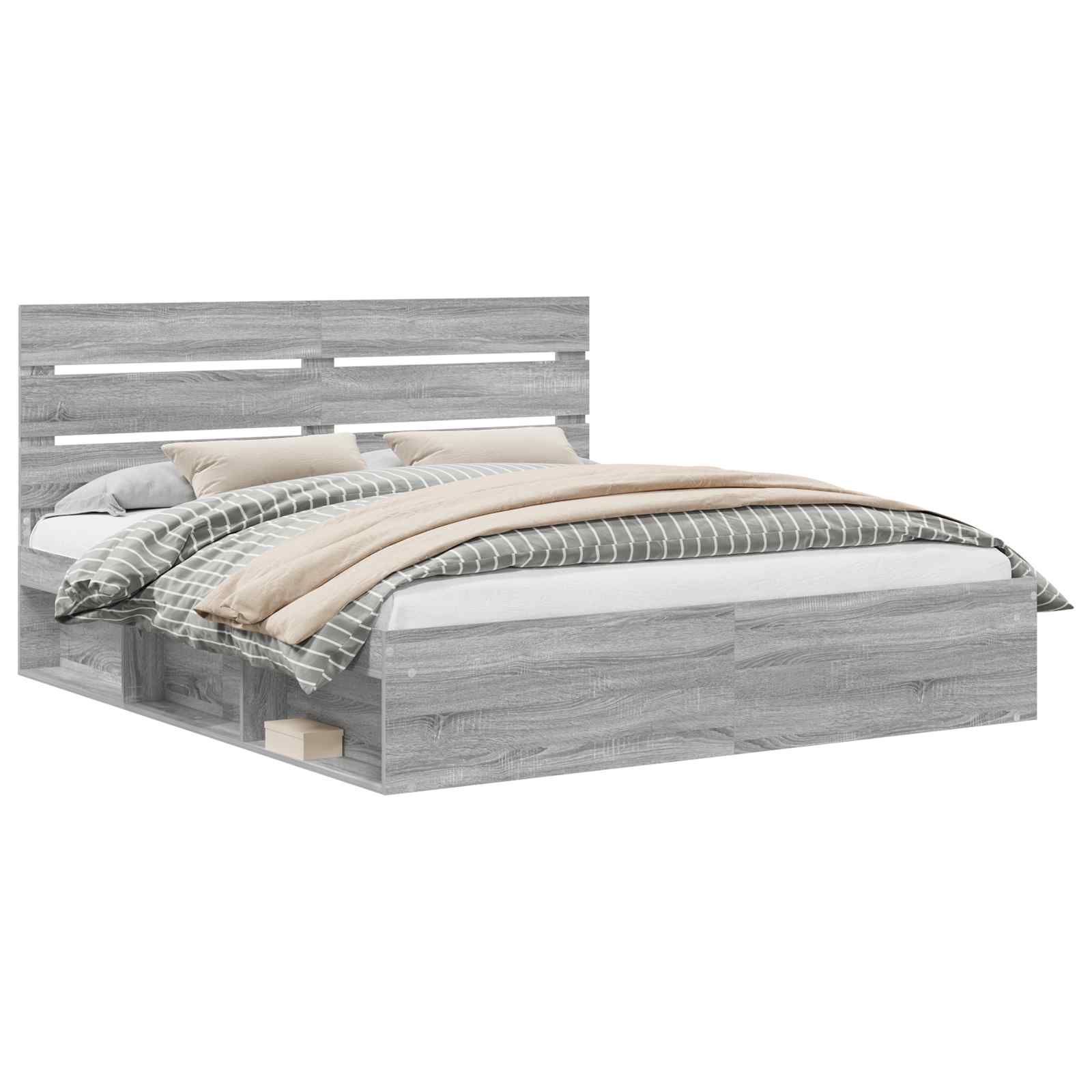 Bedframe Grijs Sonoma 200 x 200 cm Massief grenenhout is nu te koop bij PeponiXL, paradijselijk wonen!