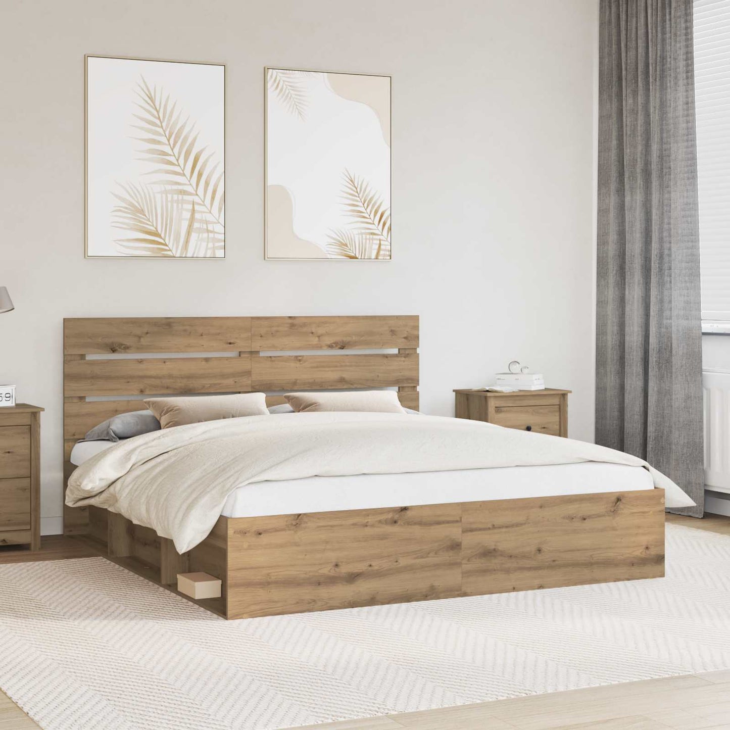 Bedframe Ambachtelijk eiken 200 x 200 cm Massief grenenhout