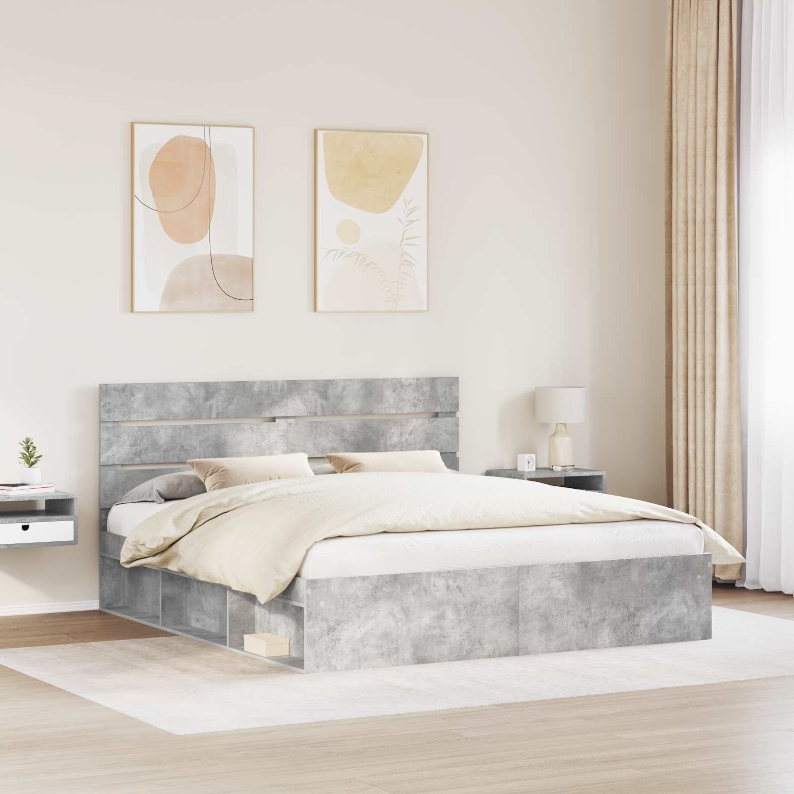 Bedframe met hoofdeinde Beton 180 x 200 cm Massief grenenhout is nu te koop bij PeponiXL, paradijselijk wonen!