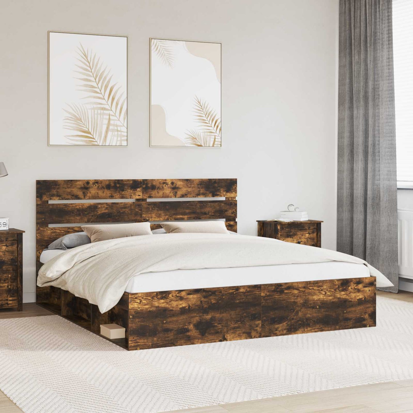 Bedframe Gerookt eiken 180 x 200 cm Massief grenenhout is nu te koop bij PeponiXL, paradijselijk wonen!