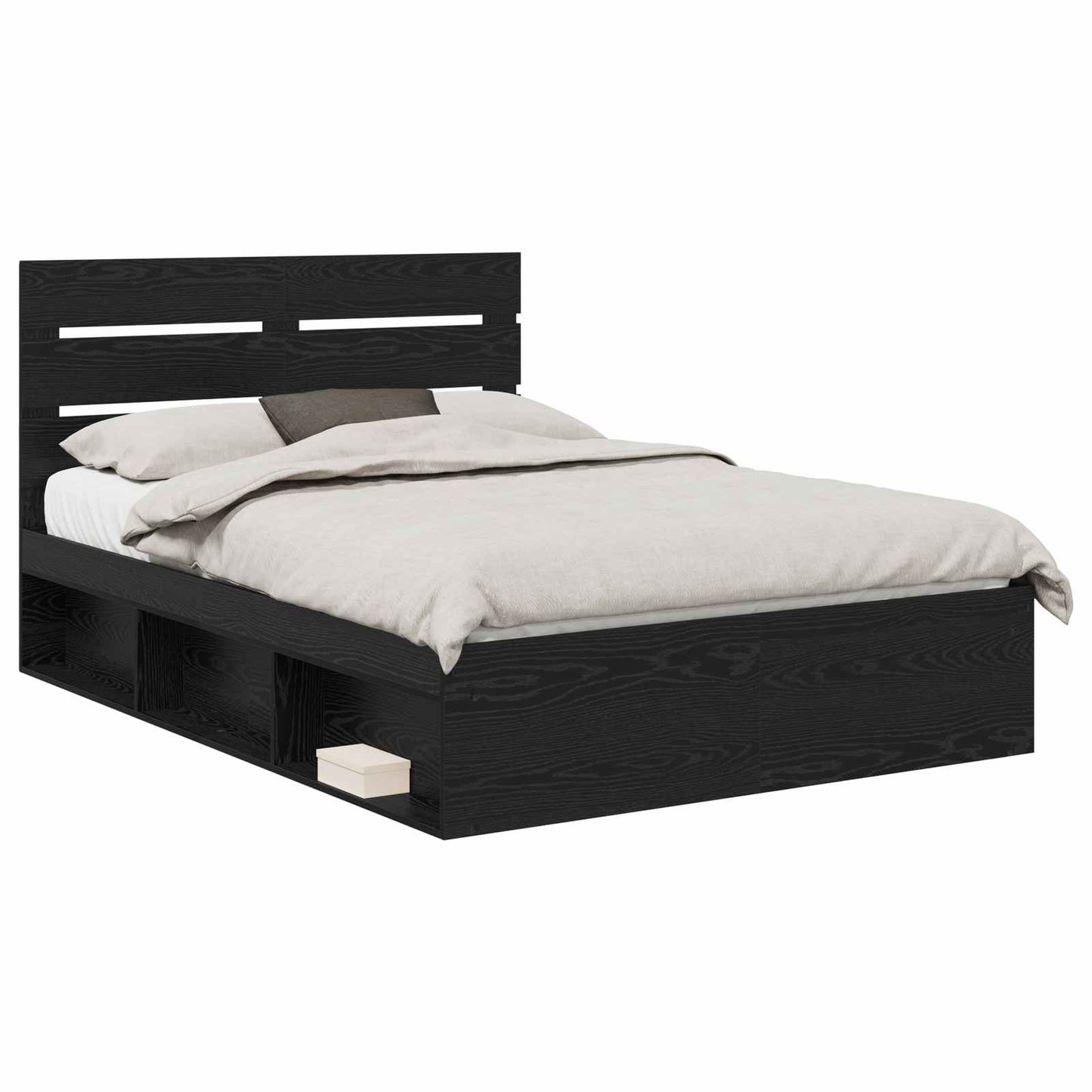 Bedframe met hoofdeinde Zwart 160 x 200 cm Massief grenenhout is nu te koop bij PeponiXL, paradijselijk wonen!