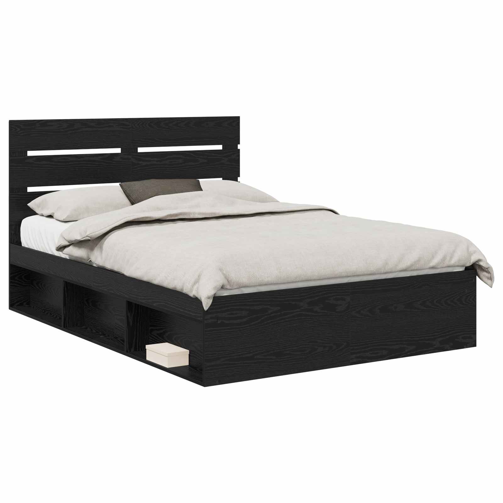 Bedframe met hoofdeinde Zwart 160 x 200 cm Massief grenenhout is nu te koop bij PeponiXL, paradijselijk wonen!