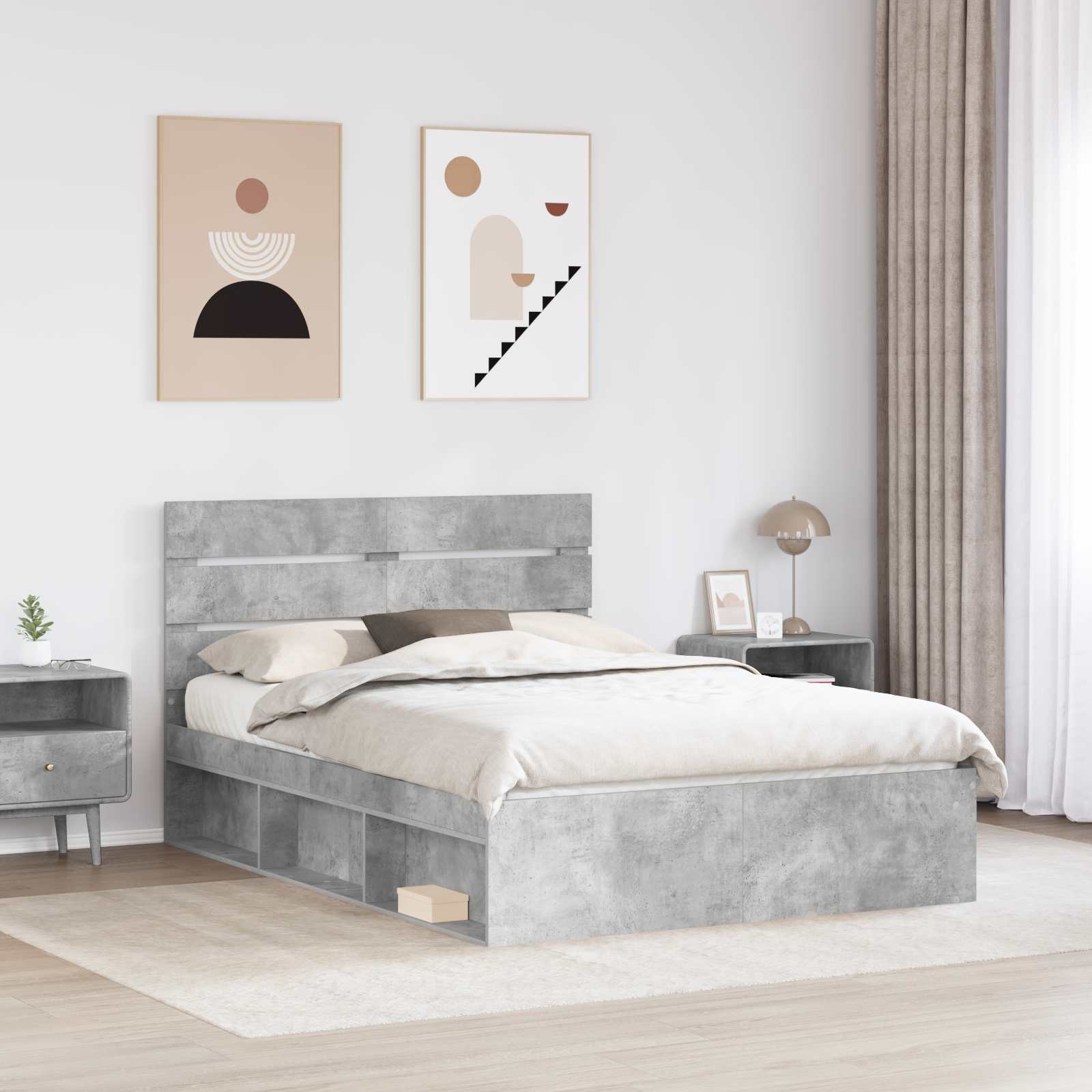 Bedframe met hoofdeinde Beton 160 x 200 cm Massief grenenhout is nu te koop bij PeponiXL, paradijselijk wonen!