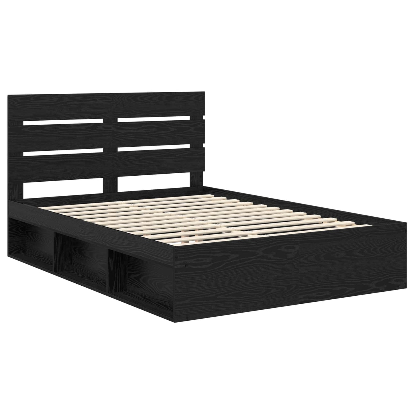 Bedframe met hoofdeinde Zwart 150 x 200 cm Massief grenenhout is nu te koop bij PeponiXL, paradijselijk wonen!