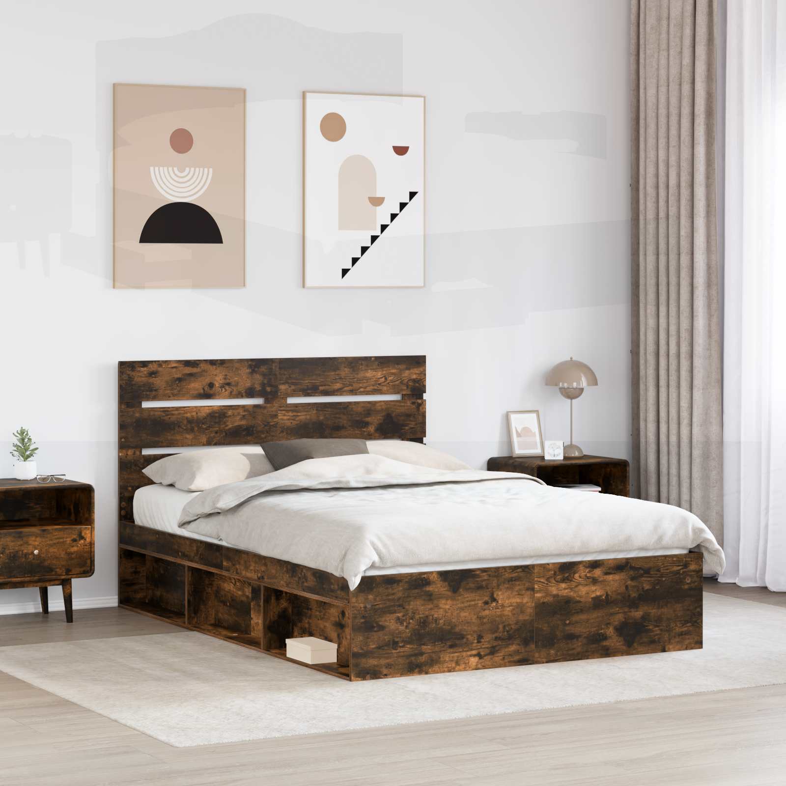Bedframe Gerookt eiken 150 x 200 cm Massief grenenhout is nu te koop bij PeponiXL, paradijselijk wonen!