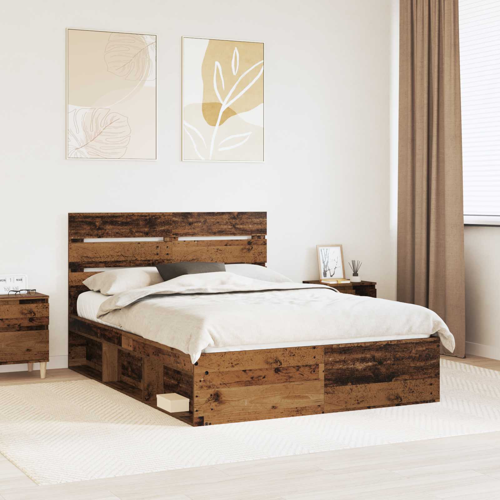 Bedframe met hoofdeinde Oudhout 150 x 200 cm Massief grenenhout is nu te koop bij PeponiXL, paradijselijk wonen!