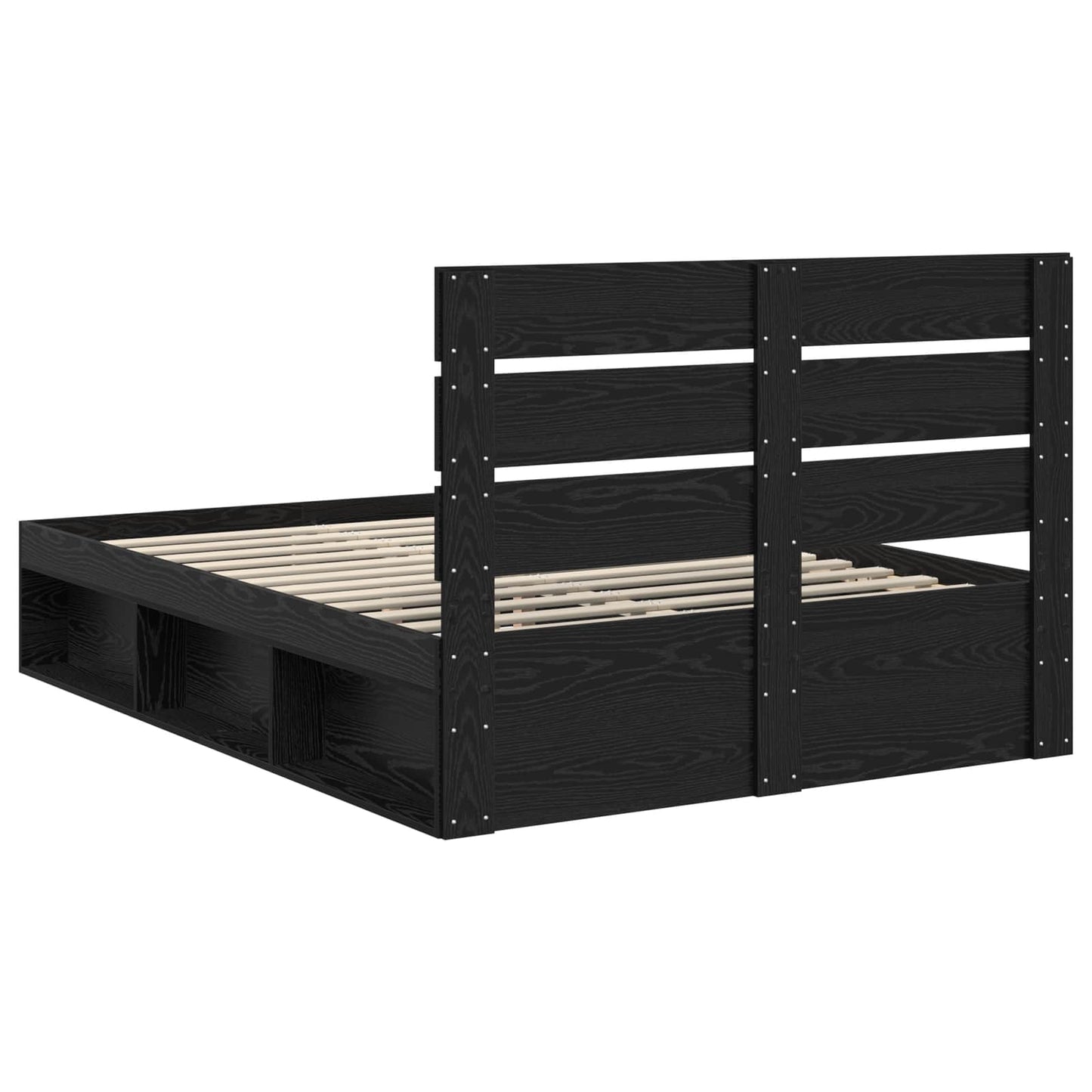 Bedframe met hoofdeinde Zwart 140 x 200 cm Massief grenenhout is nu te koop bij PeponiXL, paradijselijk wonen!