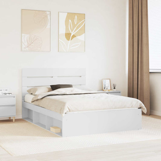 Bedframe met hoofdeinde Wit 140 x 190 cm Massief grenenhout is nu te koop bij PeponiXL, paradijselijk wonen!