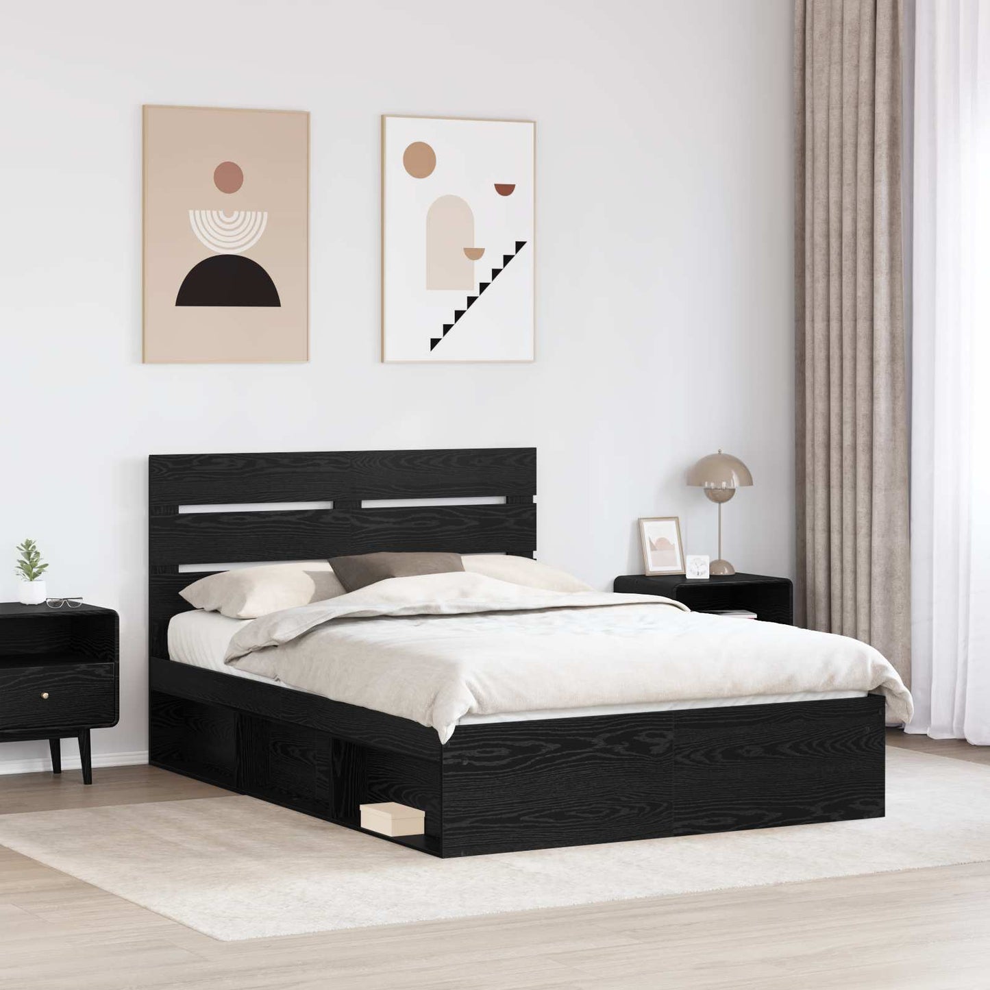 Bedframe met hoofdeinde Zwart 140 x 190 cm Massief grenenhout is nu te koop bij PeponiXL, paradijselijk wonen!
