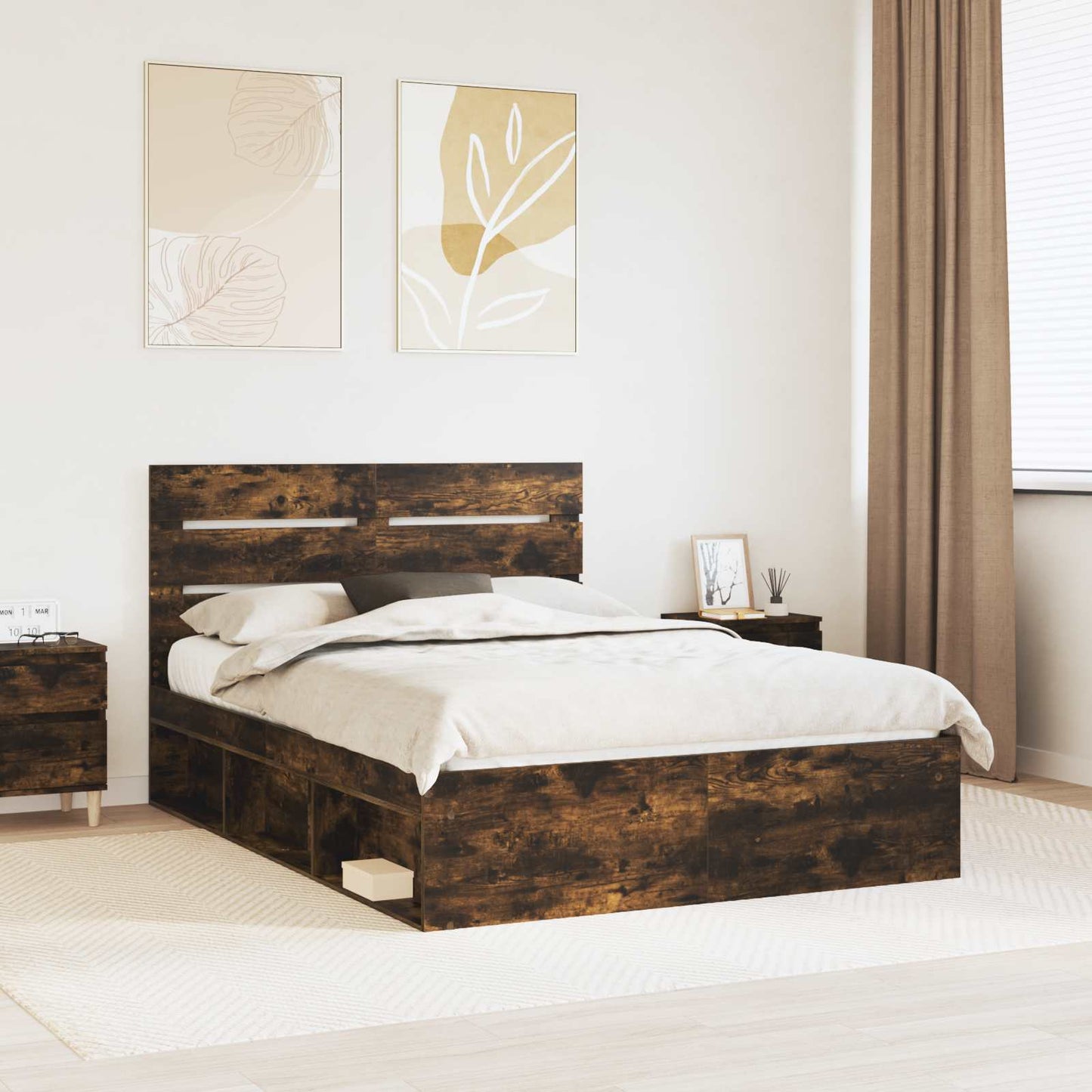 Bedframe Gerookt eiken 140 x 190 cm Massief grenenhout is nu te koop bij PeponiXL, paradijselijk wonen!