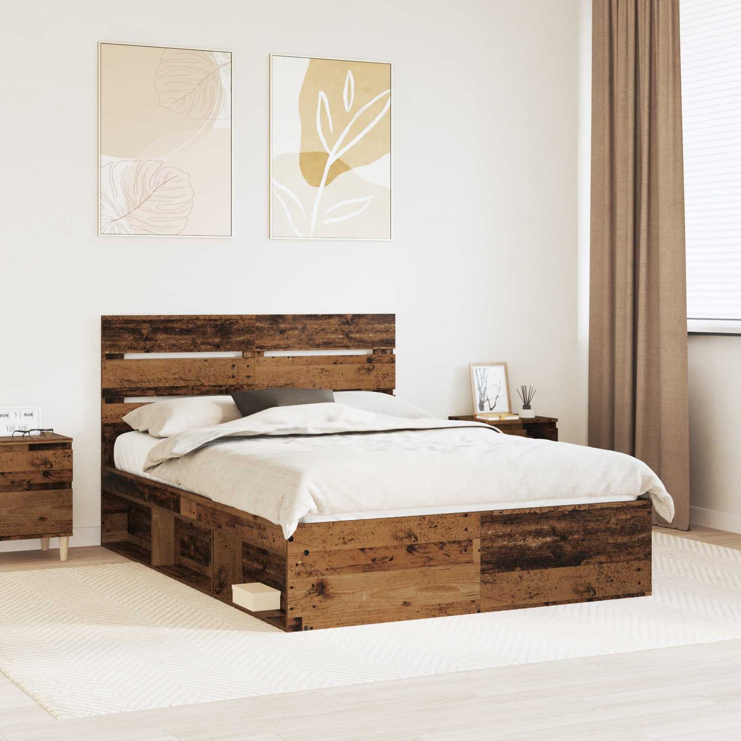 Bedframe met hoofdeinde Oudhout 140 x 190 cm Massief grenenhout is nu te koop bij PeponiXL, paradijselijk wonen!