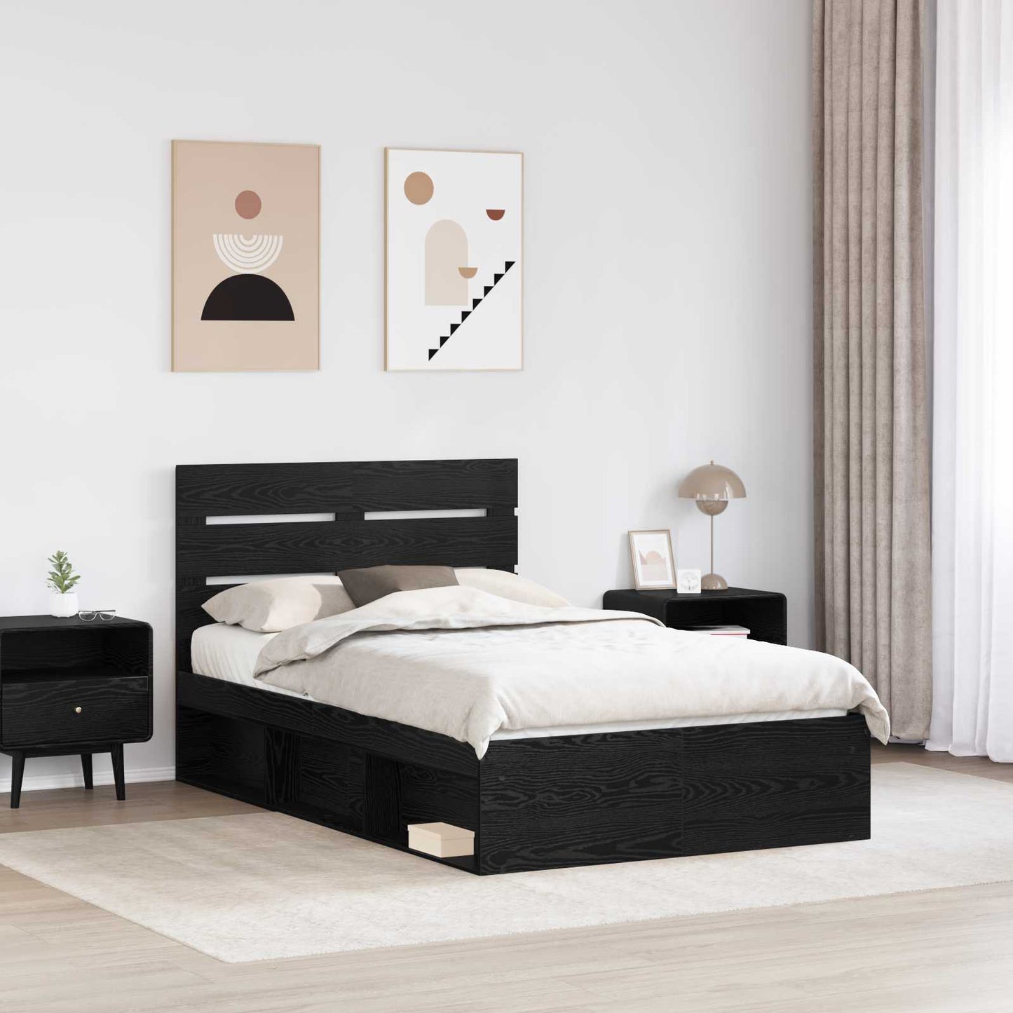 Bedframe met hoofdeinde Zwart 135 x 190 cm Massief grenenhout is nu te koop bij PeponiXL, paradijselijk wonen!