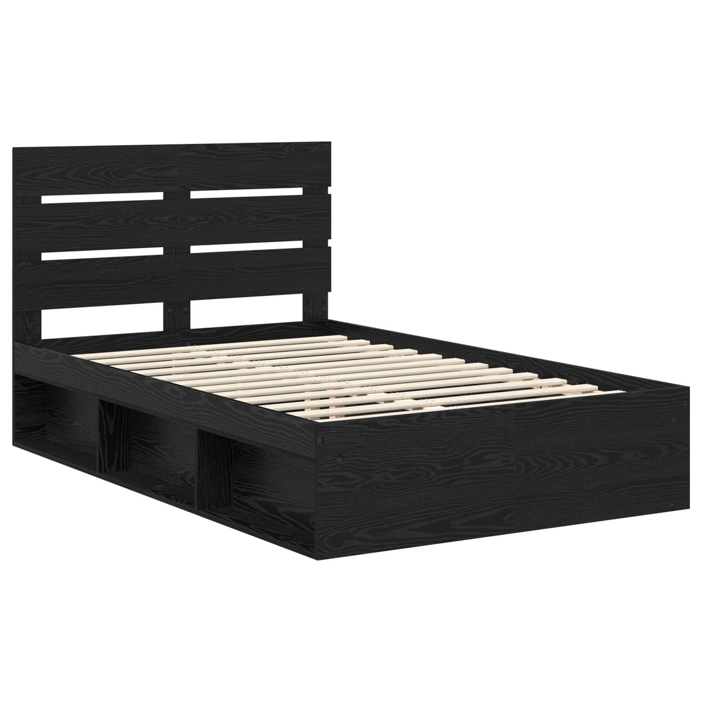 Bedframe met hoofdeinde Zwart 135 x 190 cm Massief grenenhout is nu te koop bij PeponiXL, paradijselijk wonen!
