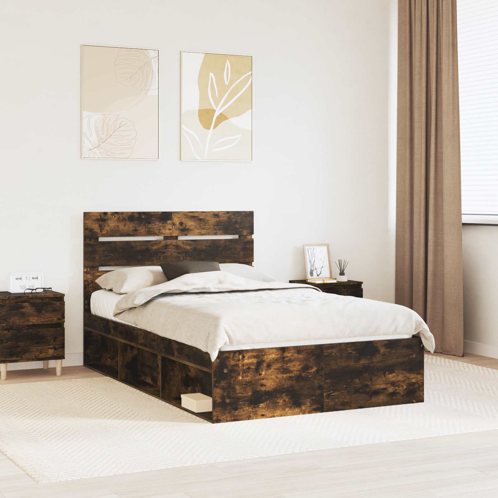 Bedframe Gerookt eiken 135 x 190 cm Massief grenenhout is nu te koop bij PeponiXL, paradijselijk wonen!