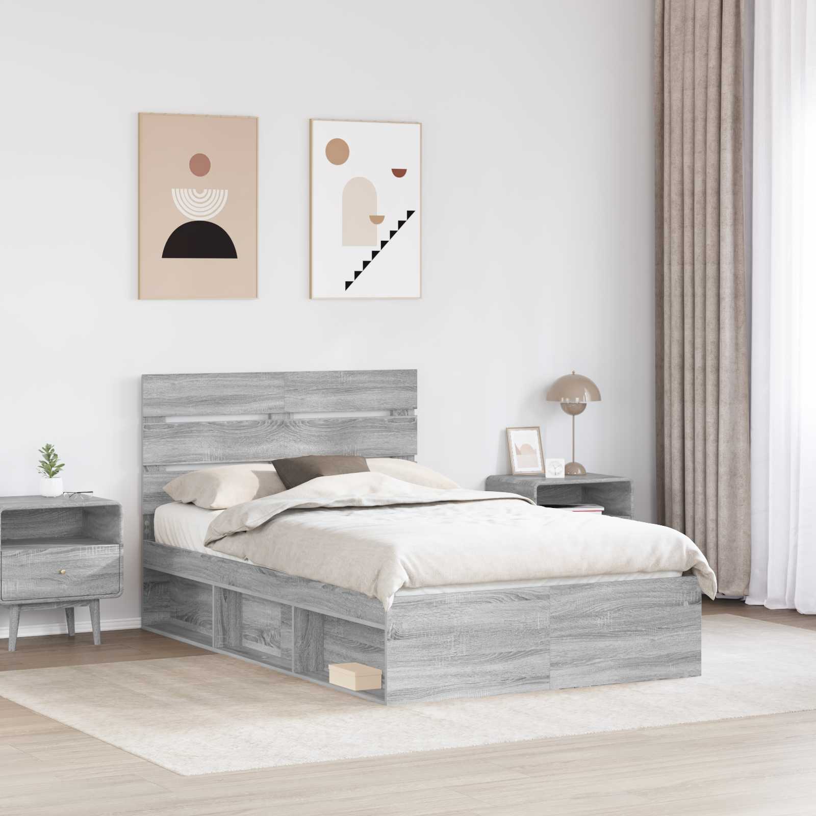 Bedframe Grijs Sonoma 135 x 190 cm Massief grenenhout is nu te koop bij PeponiXL, paradijselijk wonen!