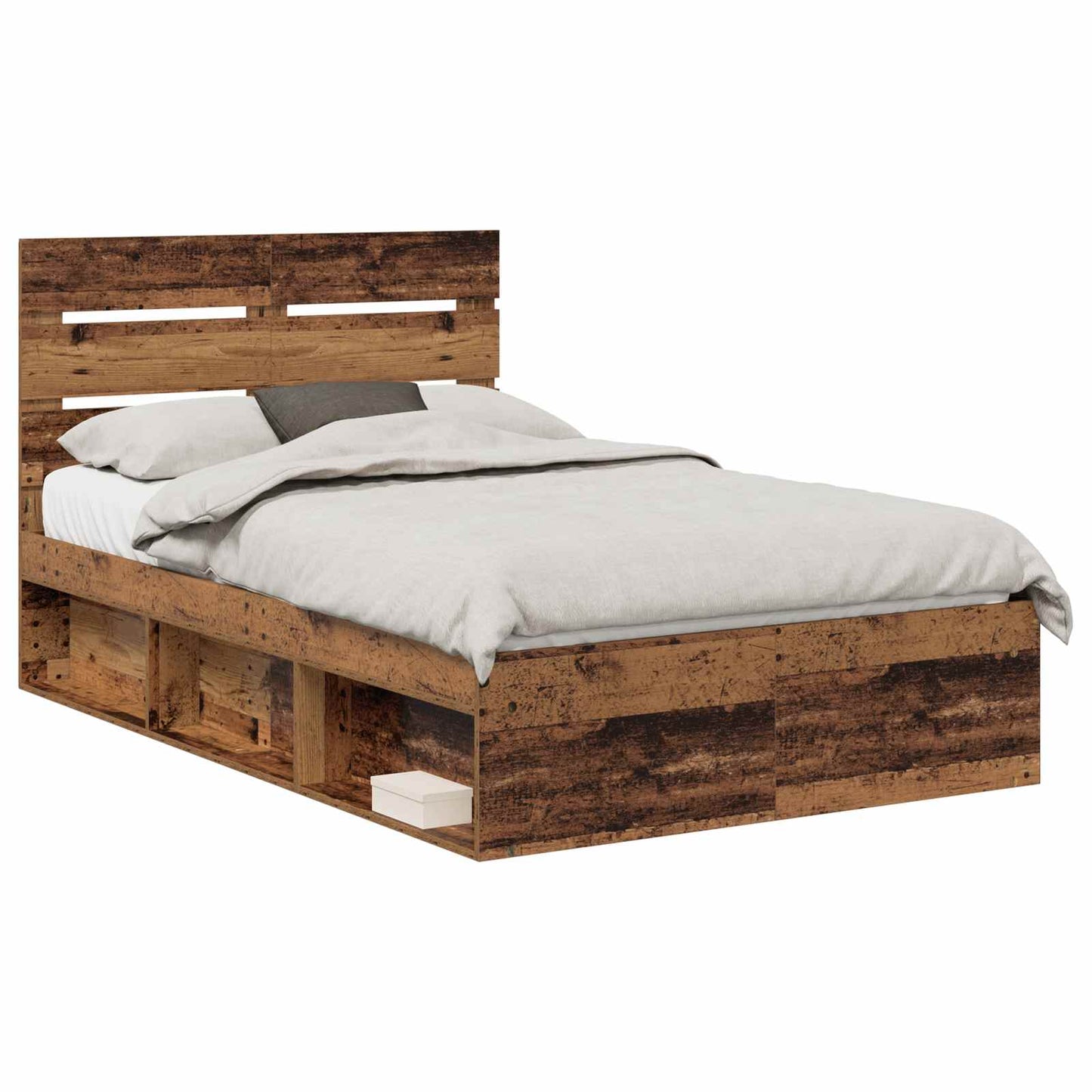 Bedframe met hoofdeinde Oudhout 135 x 190 cm Massief grenenhout is nu te koop bij PeponiXL, paradijselijk wonen!