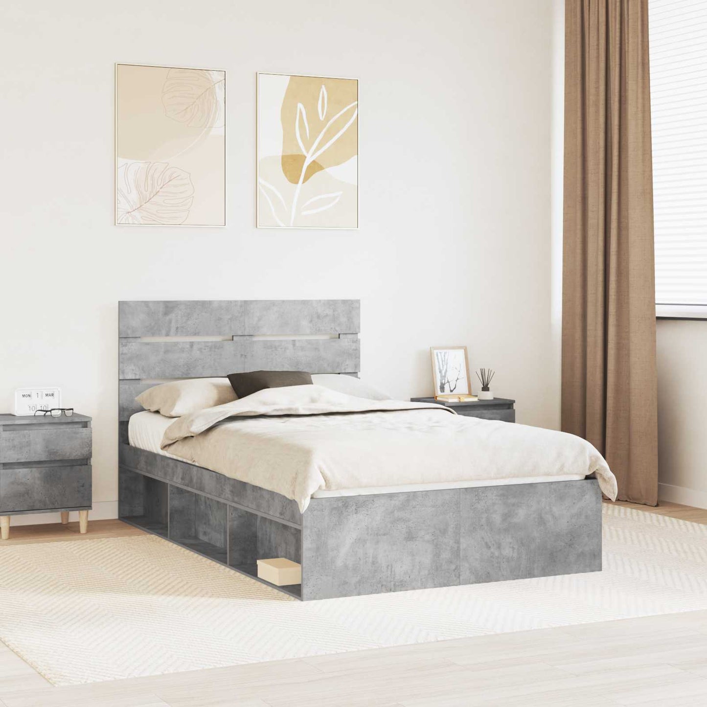 Bedframe met hoofdeinde Beton 120 x 200 cm Massief grenenhout is nu te koop bij PeponiXL, paradijselijk wonen!
