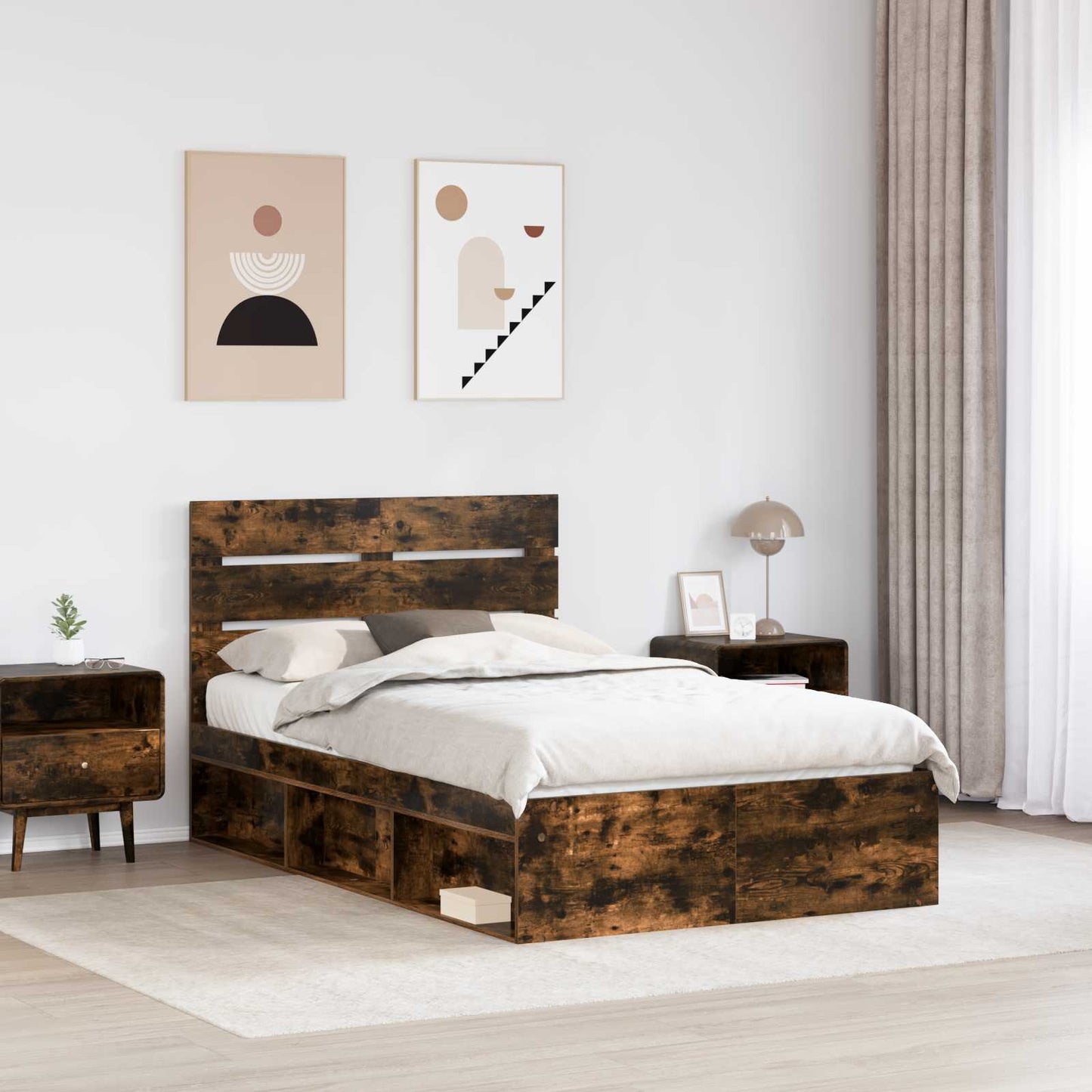 Bedframe Gerookt eiken 120 x 200 cm Massief grenenhout is nu te koop bij PeponiXL, paradijselijk wonen!