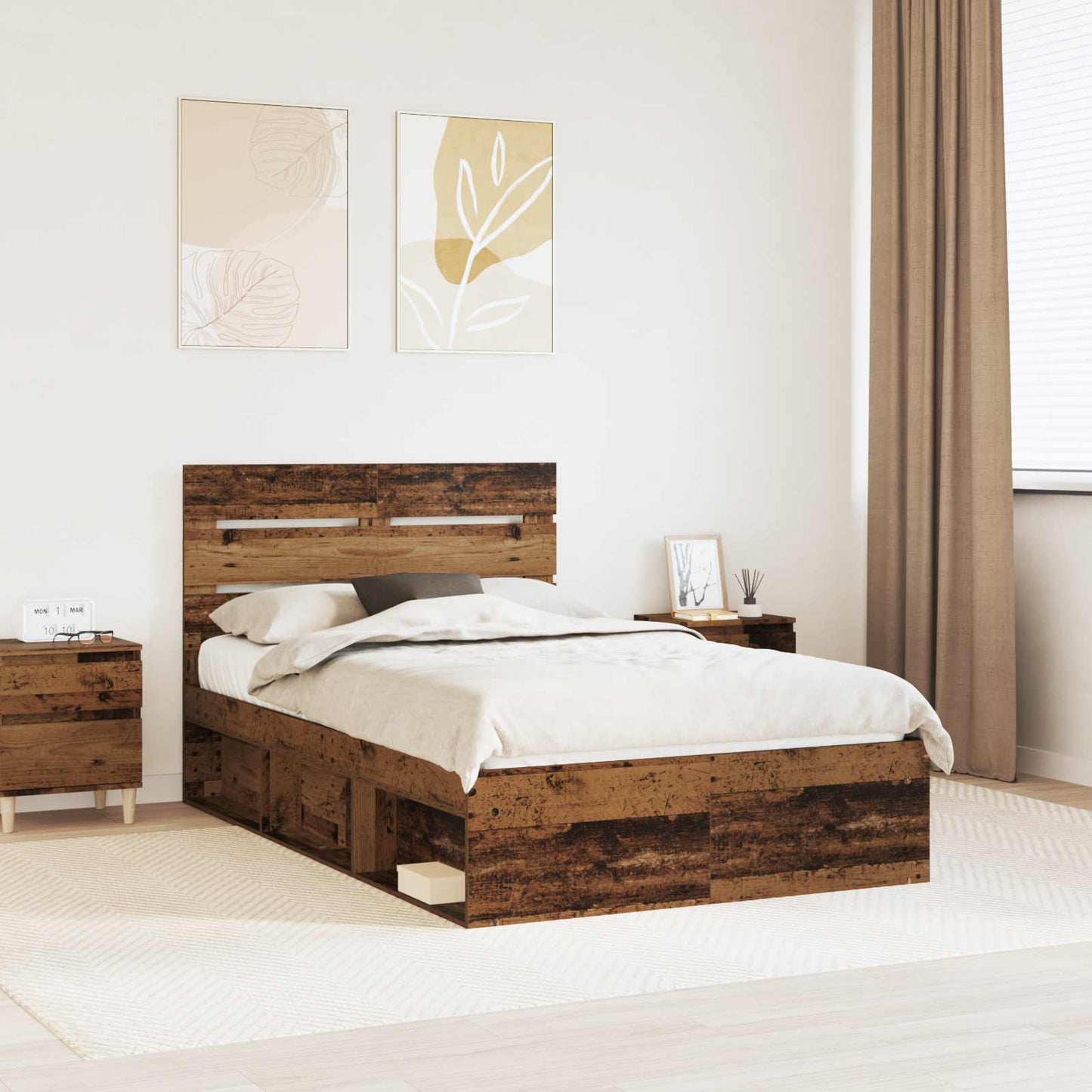 Bedframe met hoofdeinde Oudhout 120 x 200 cm Massief grenenhout is nu te koop bij PeponiXL, paradijselijk wonen!