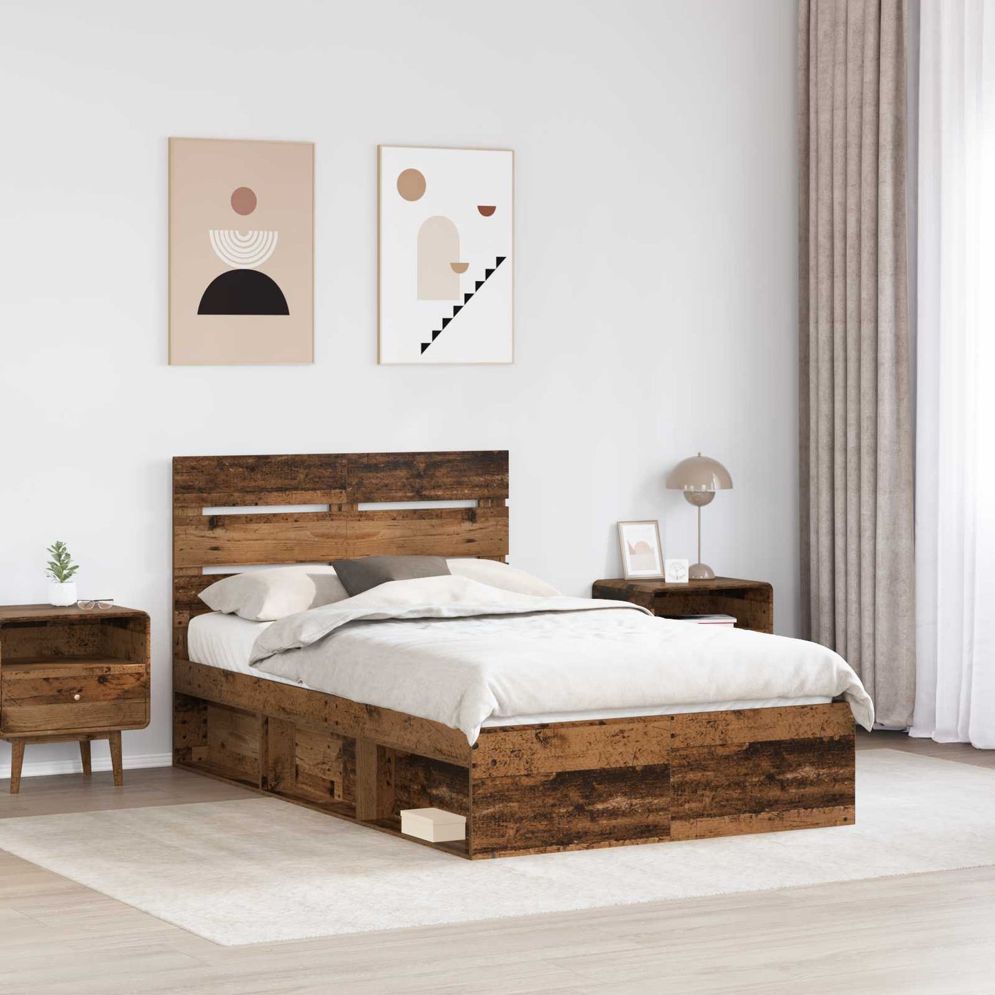 Bedframe met hoofdeinde Oudhout 120 x 190 cm Massief grenenhout is nu te koop bij PeponiXL, paradijselijk wonen!