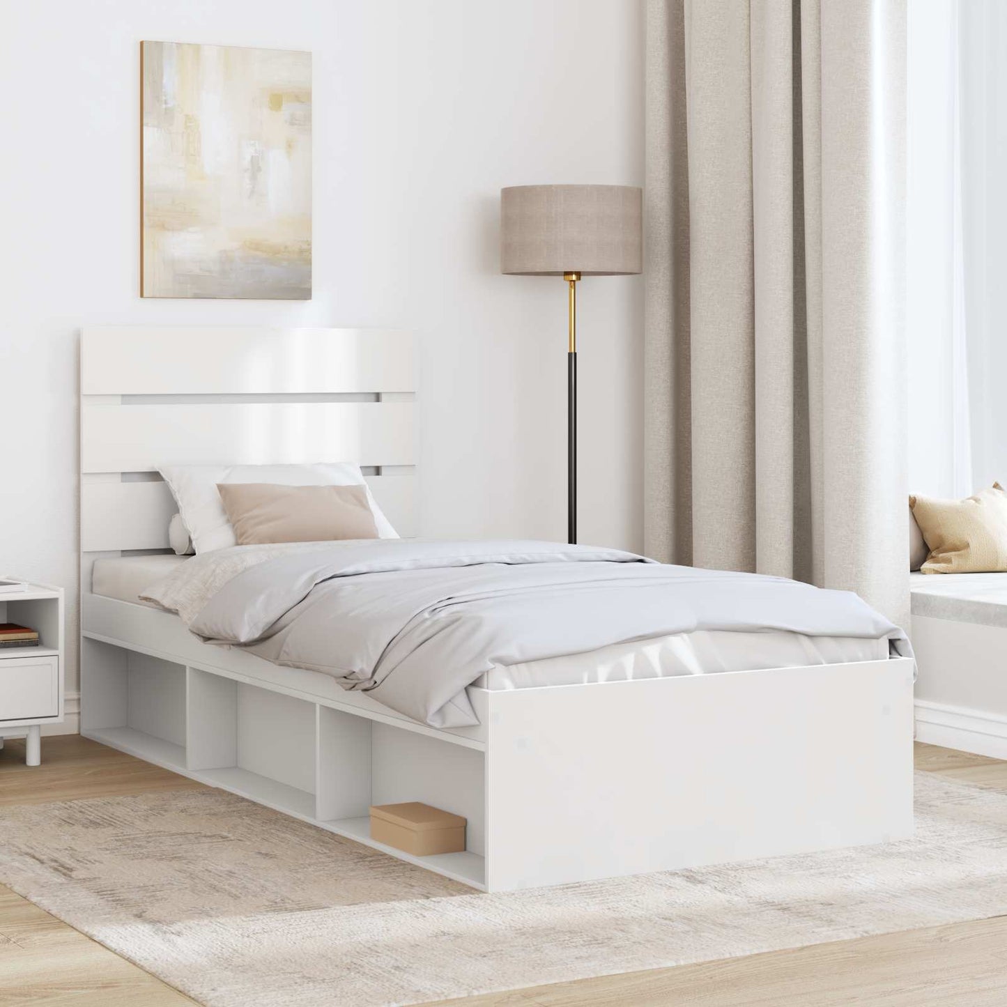 Bedframe met hoofdeinde Wit 100 x 200 cm Massief grenenhout is nu te koop bij PeponiXL, paradijselijk wonen!