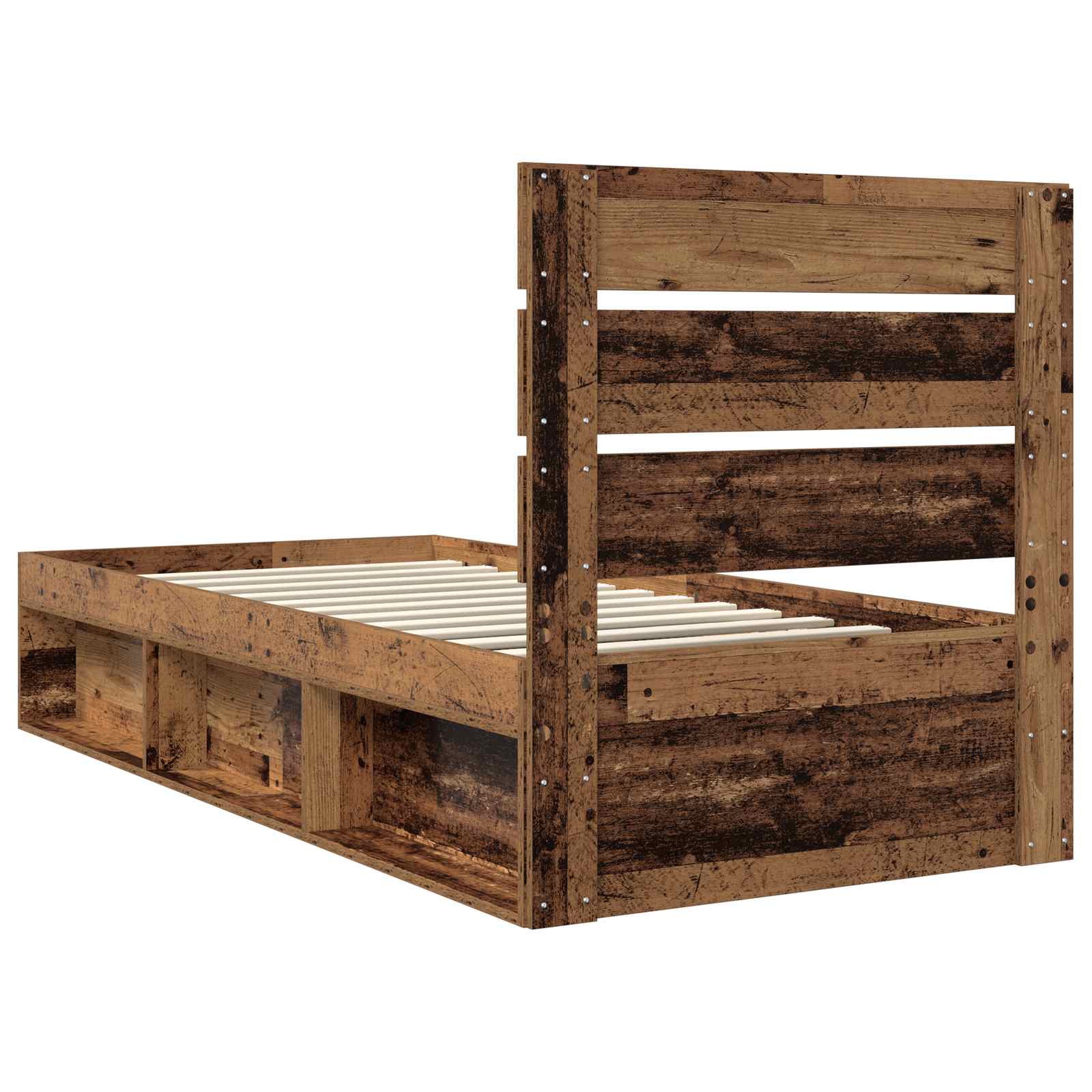 Bedframe met hoofdeinde Oudhout 100 x 200 cm Massief grenenhout is nu te koop bij PeponiXL, paradijselijk wonen!