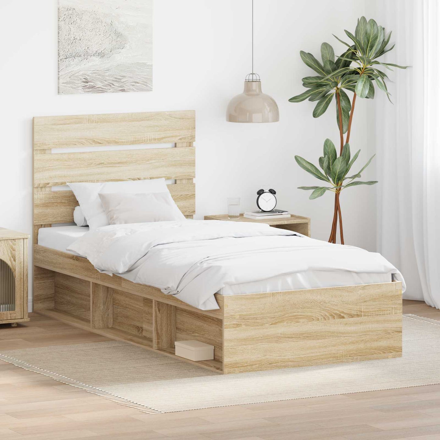 Bedframe Sonoma Eiken 90 x 200 cm Massief grenenhout is nu te koop bij PeponiXL, paradijselijk wonen!